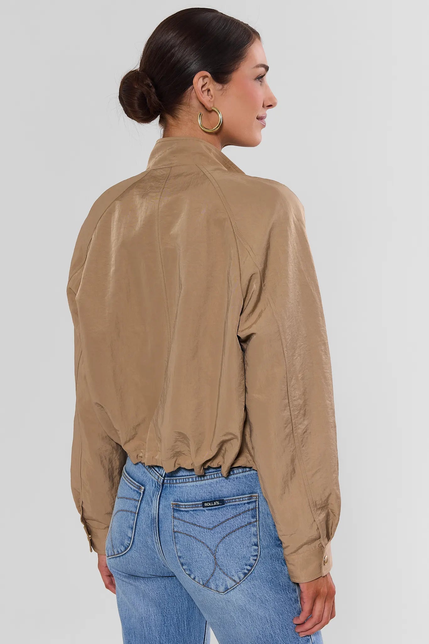 Lydia Taupe Cropped Bomber Jacket