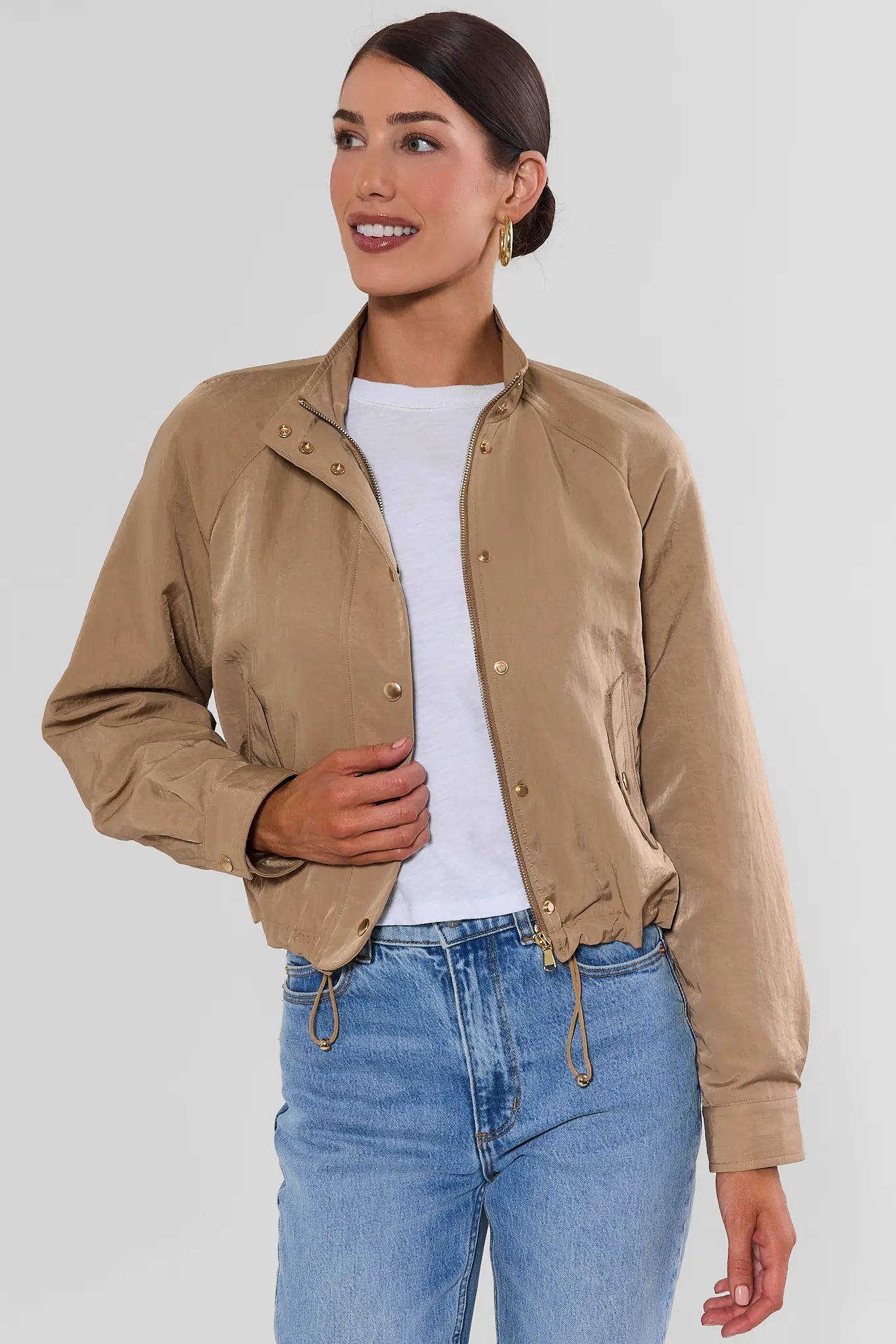 Lydia Taupe Cropped Bomber Jacket