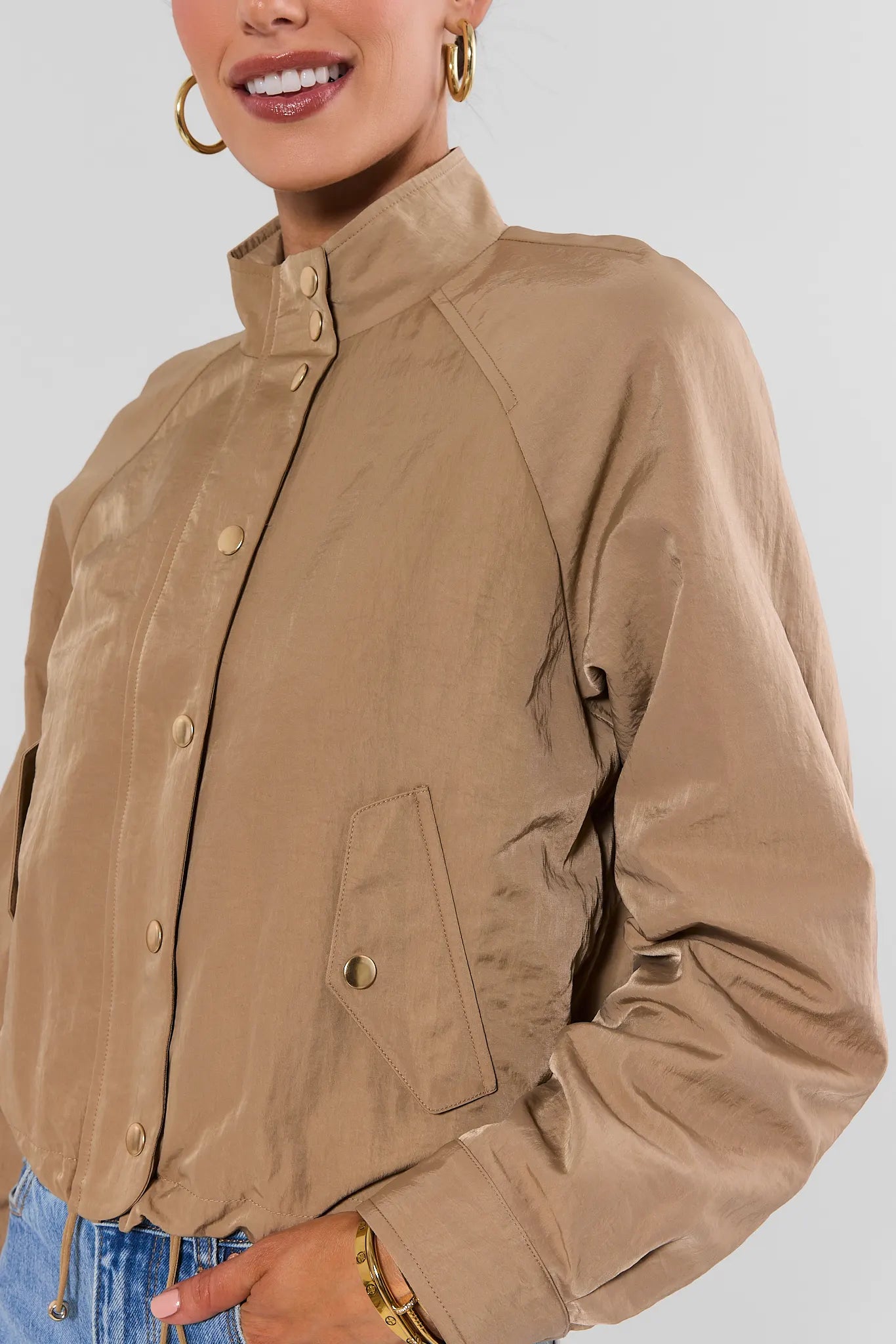 Lydia Taupe Cropped Bomber Jacket