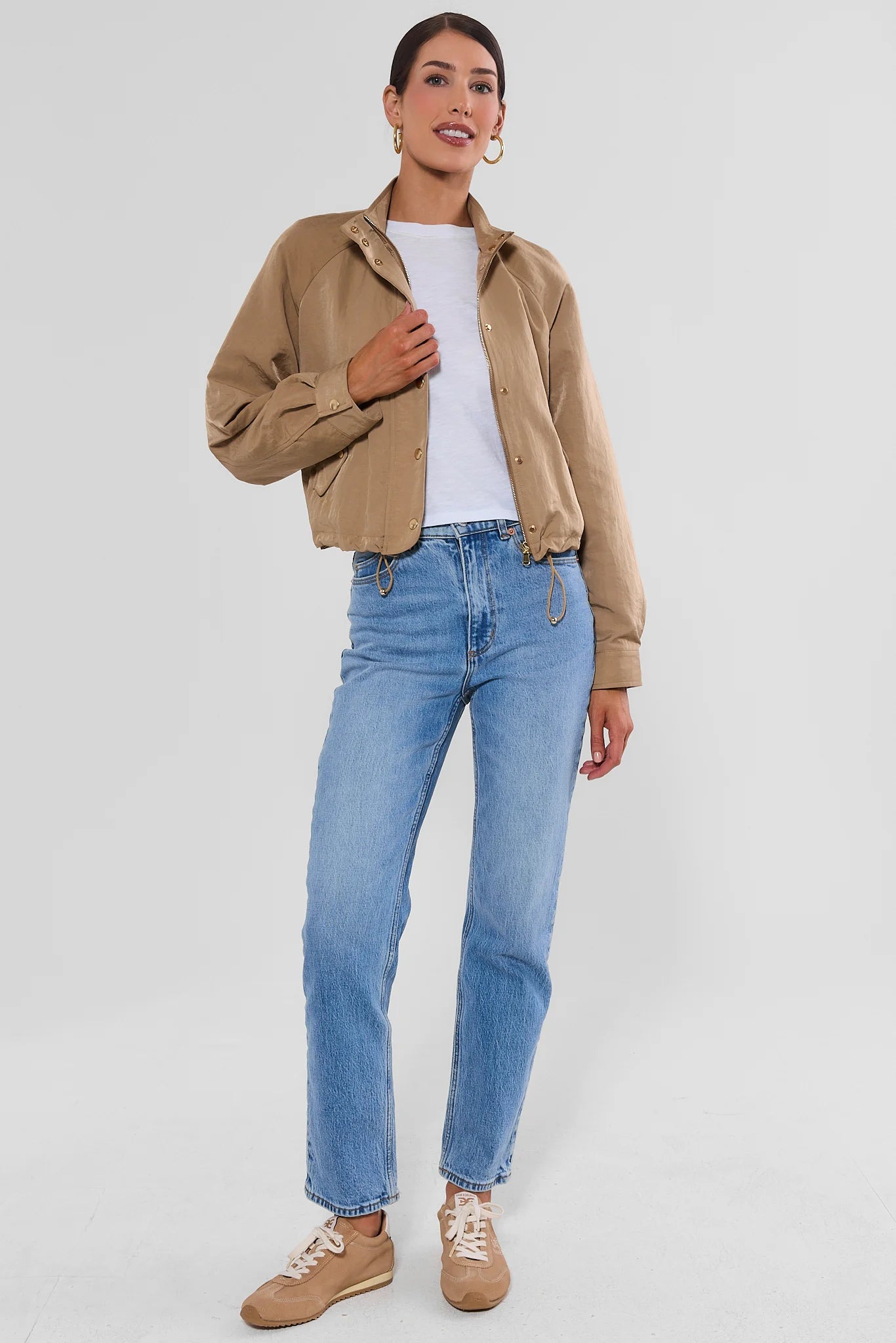 Lydia Taupe Cropped Bomber Jacket