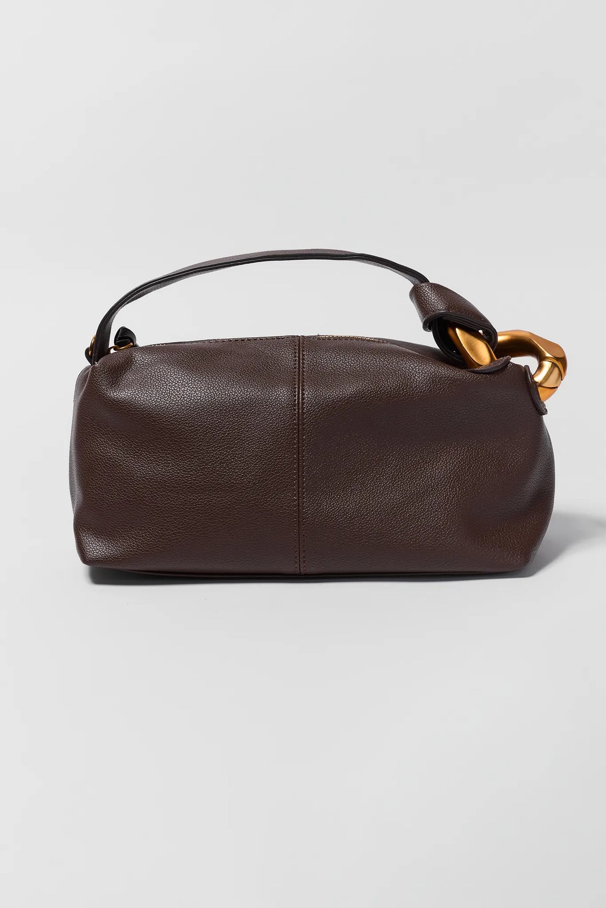 Brown Link Handle Baguette Bag
