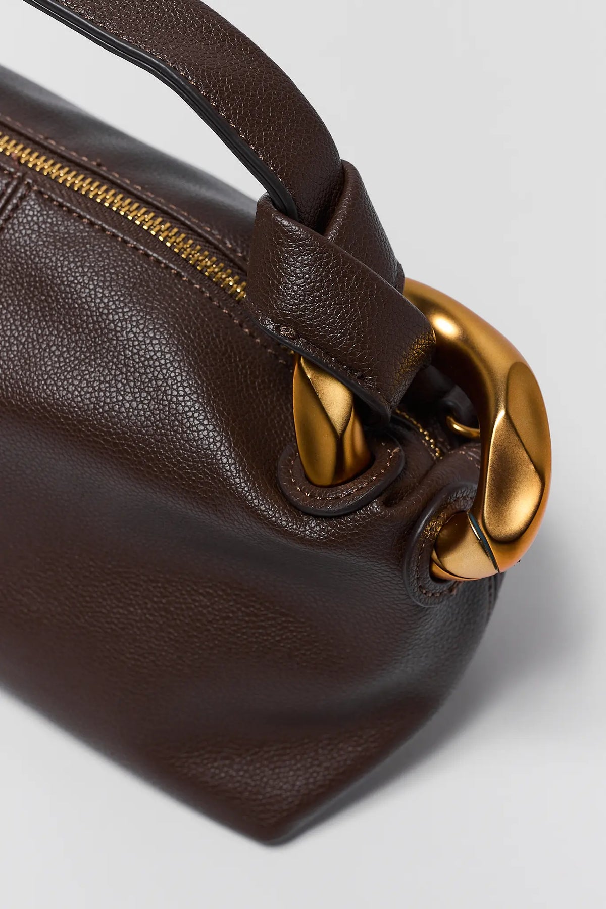 Brown Link Handle Baguette Bag