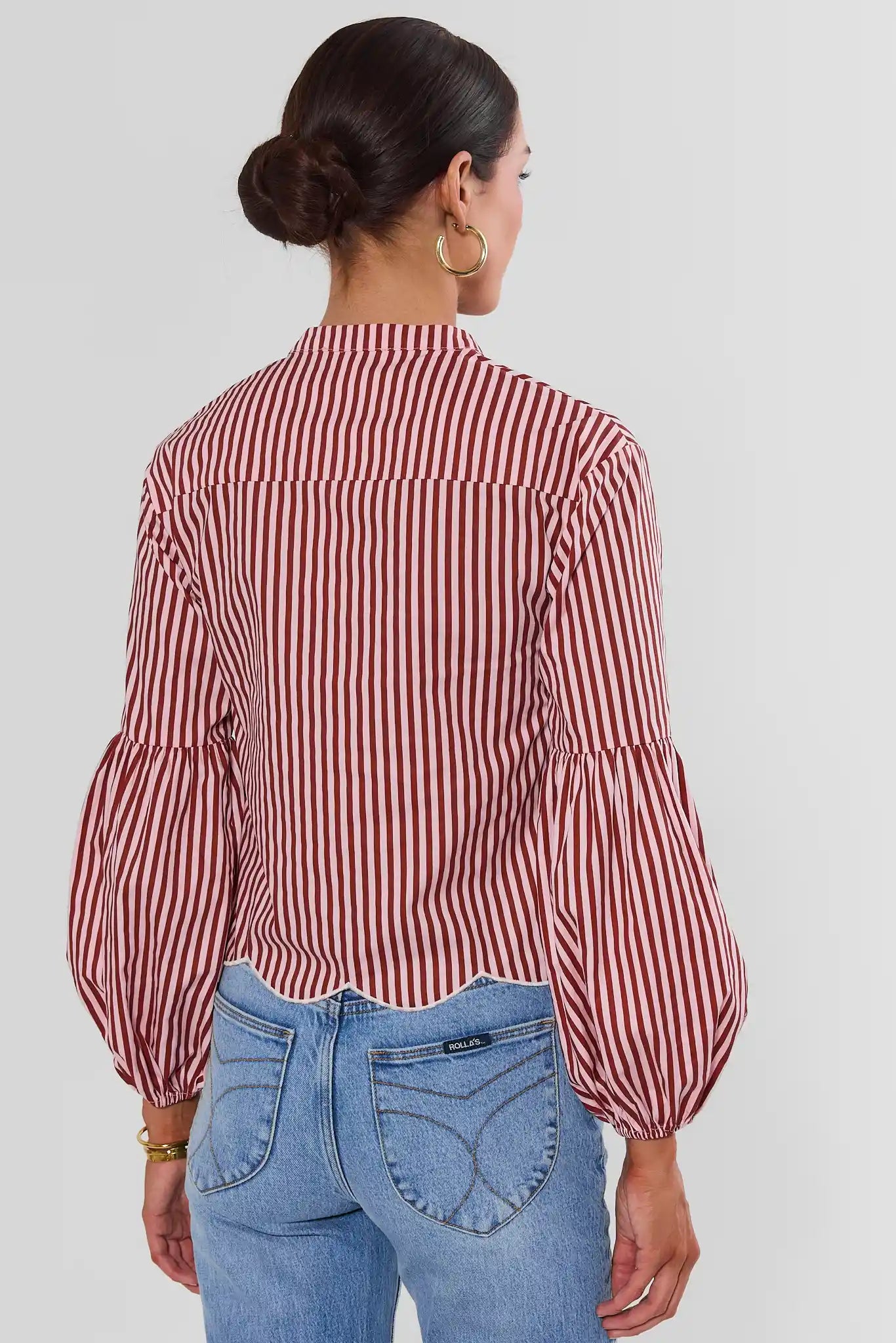 Tatum Pink Striped Scalloped Hem Top