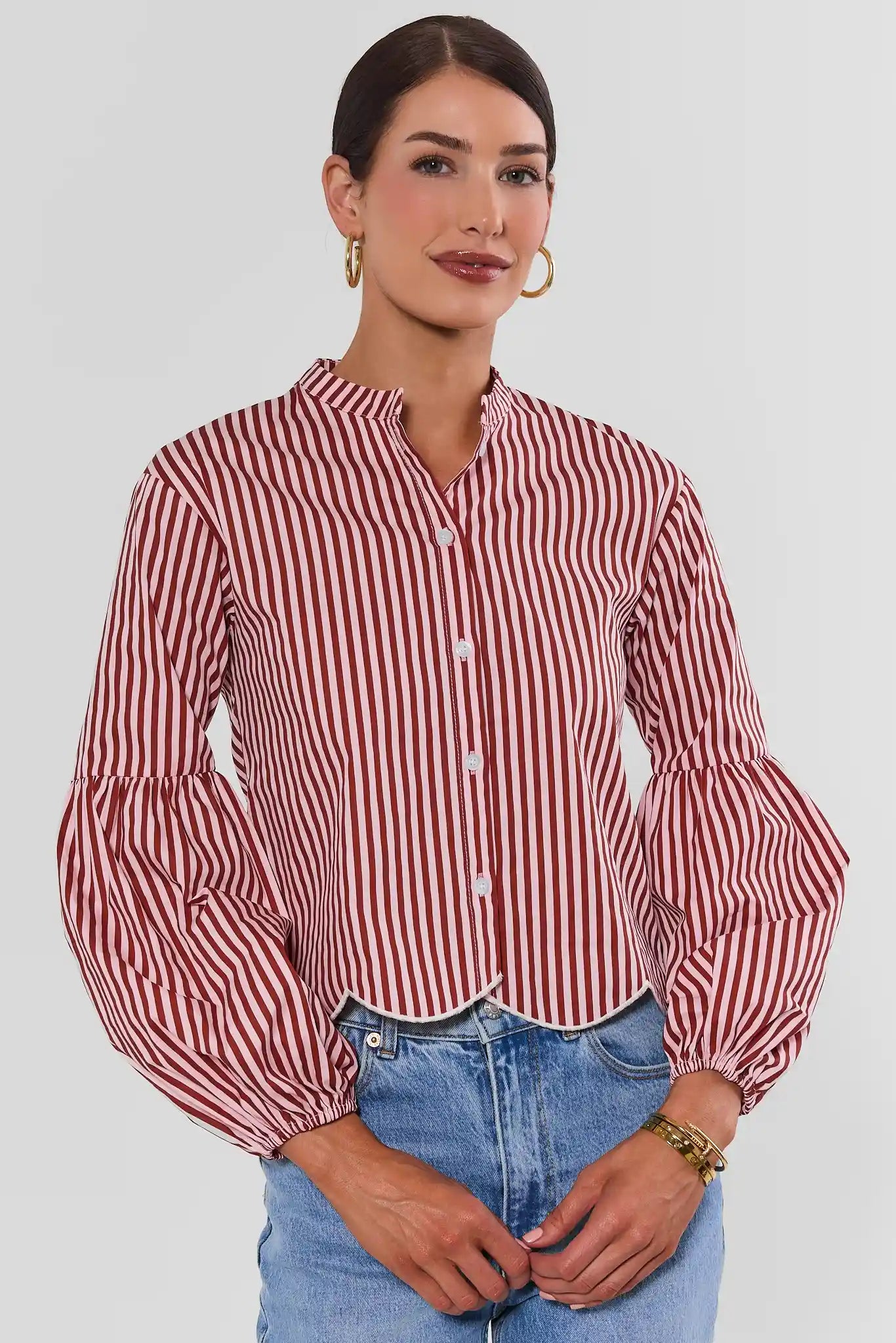 Tatum Pink Striped Scalloped Hem Top