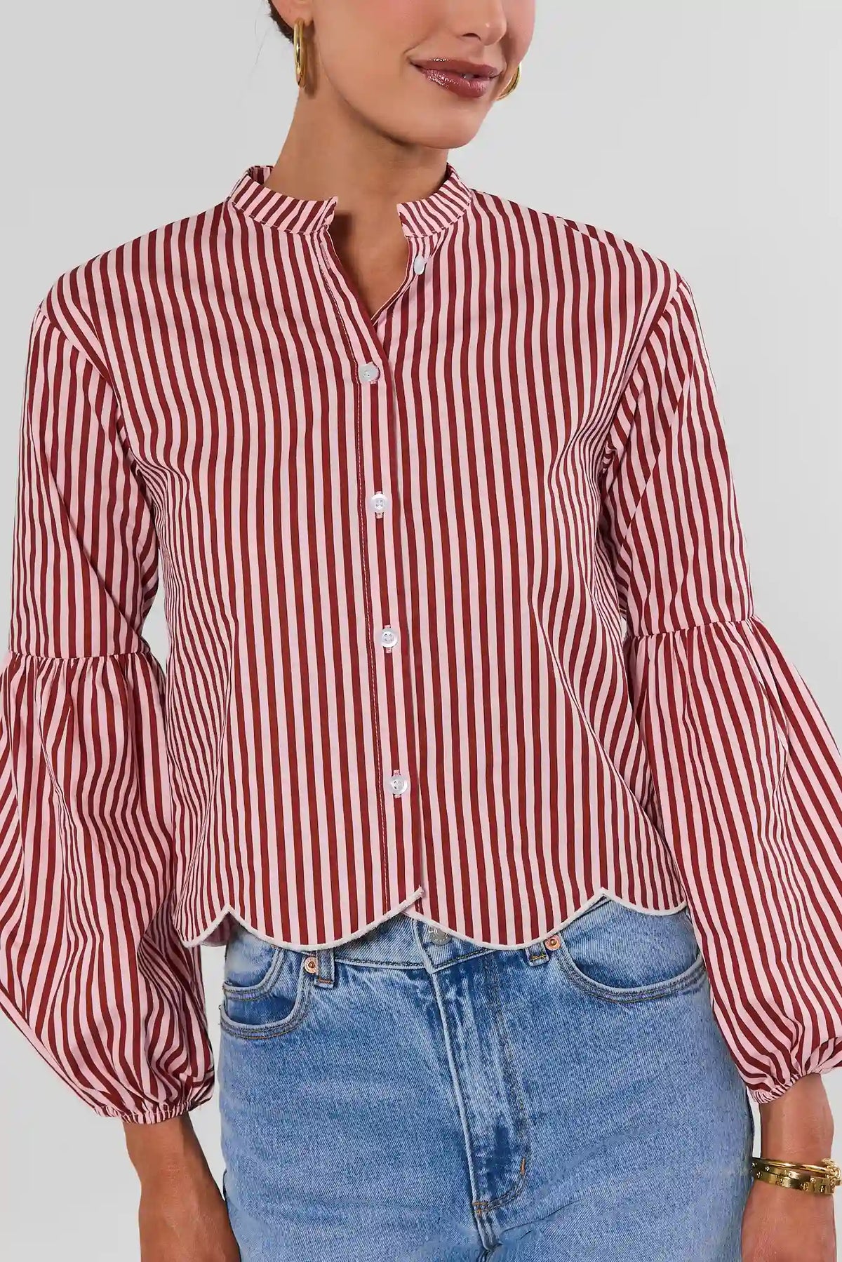 Tatum Pink Striped Scalloped Hem Top