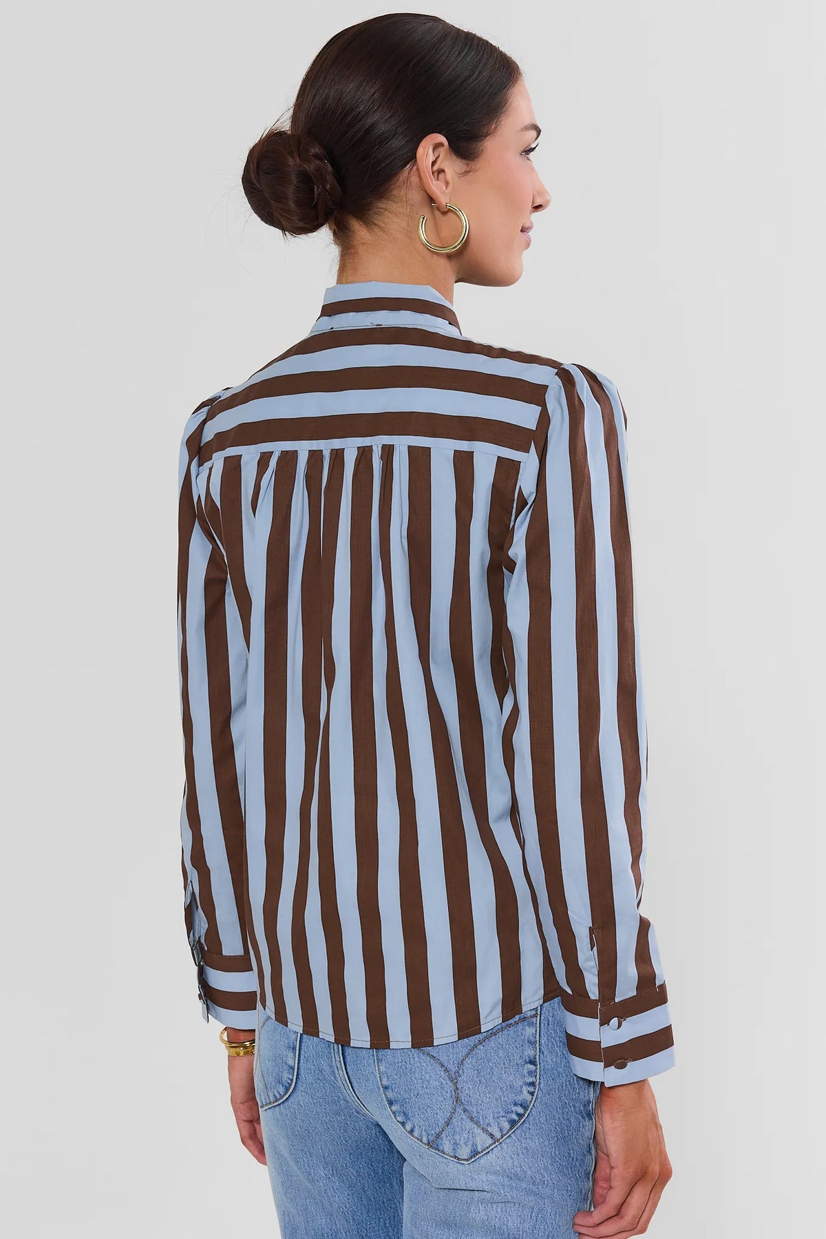 Addie Brown Contrast Stripe Tie Neck Top
