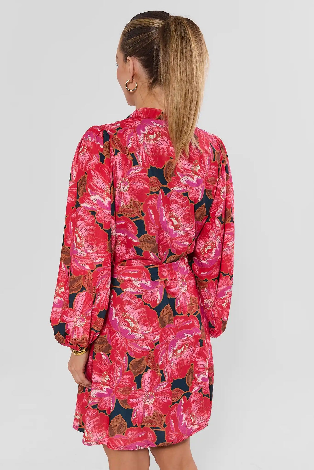 Kelly Pink Floral Tie Waist Short Dress