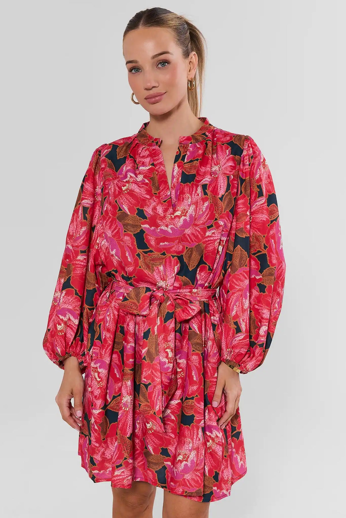 Kelly Pink Floral Tie Waist Short Dress
