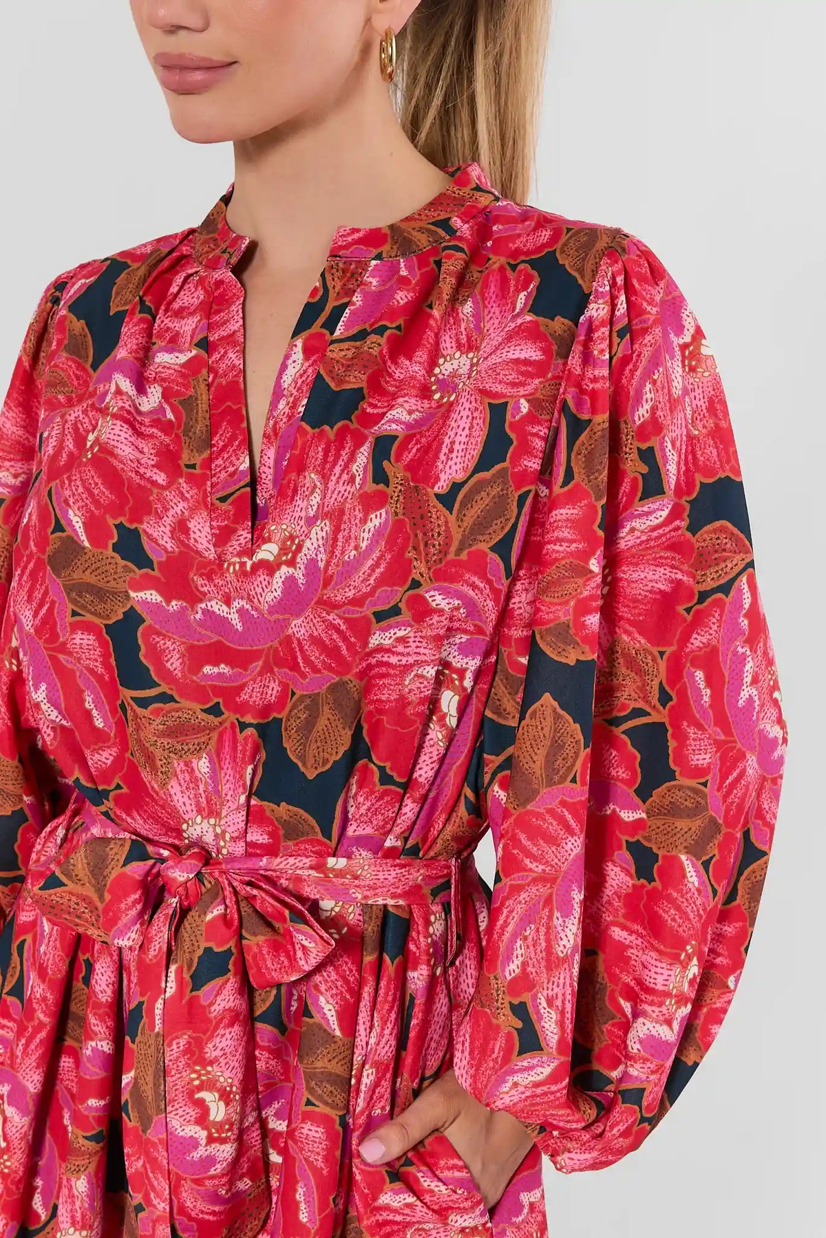 Kelly Pink Floral Tie Waist Short Dress