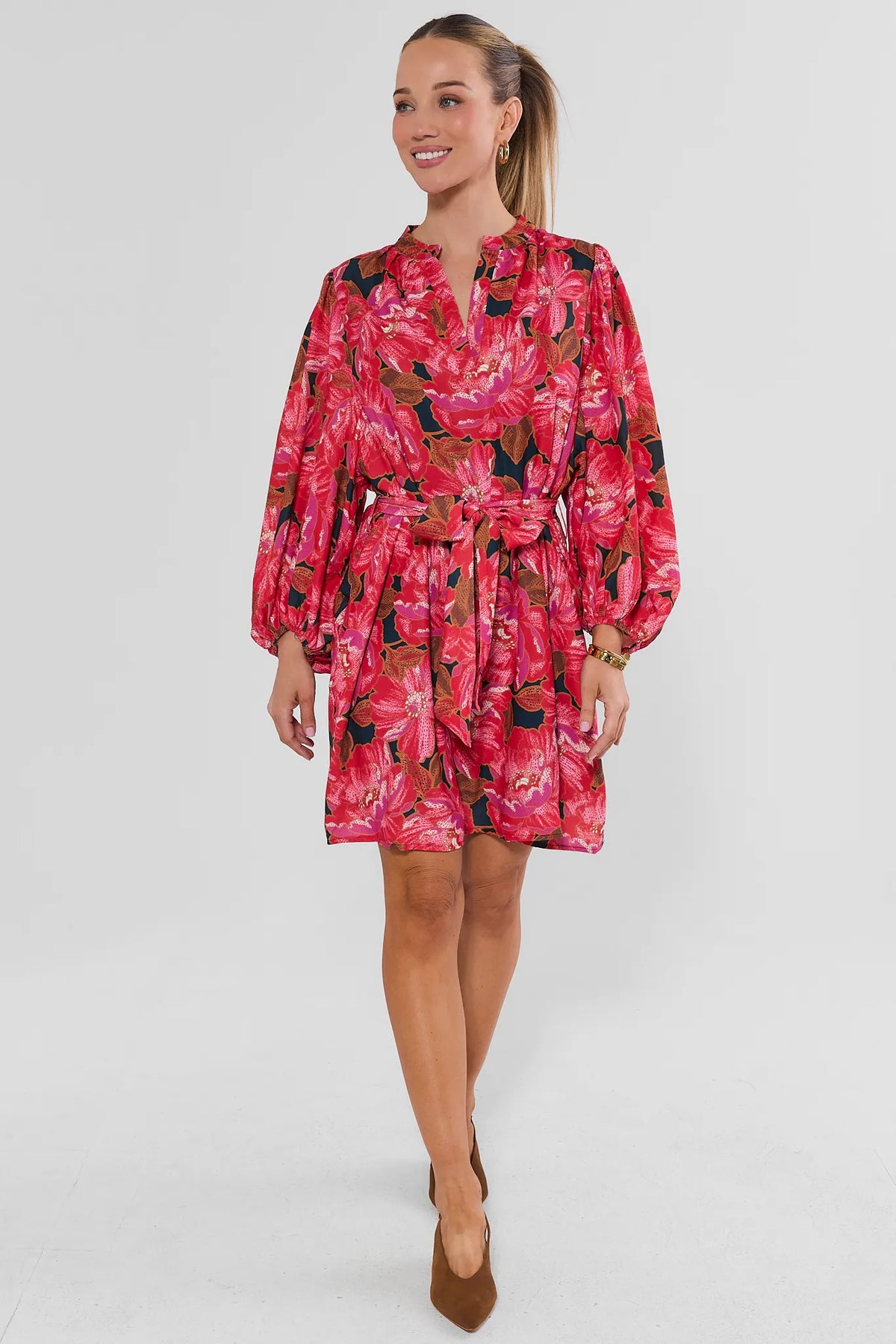 Kelly Pink Floral Tie Waist Short Dress