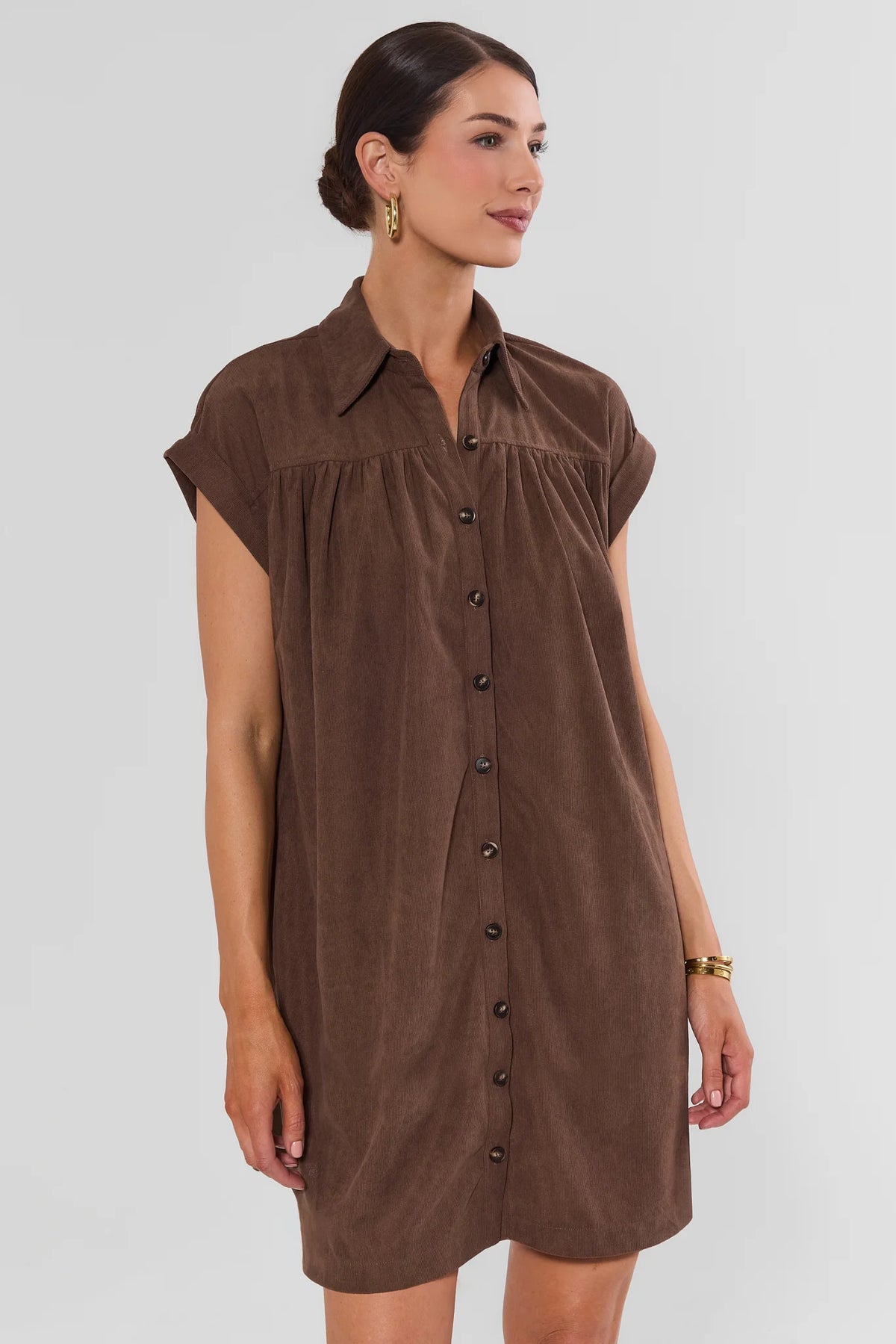 Brown Corduroy Short Dress