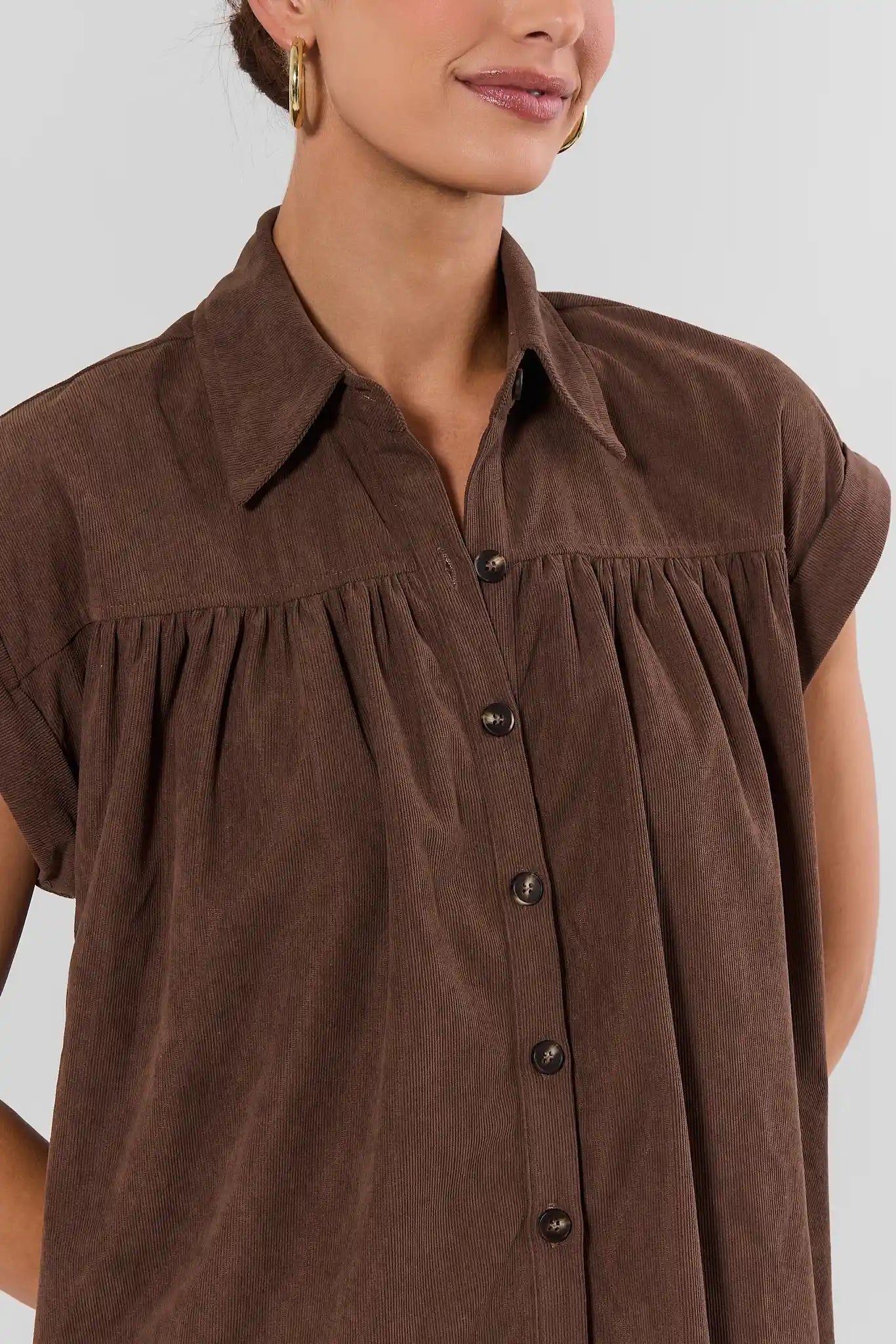 Brown Corduroy Short Dress