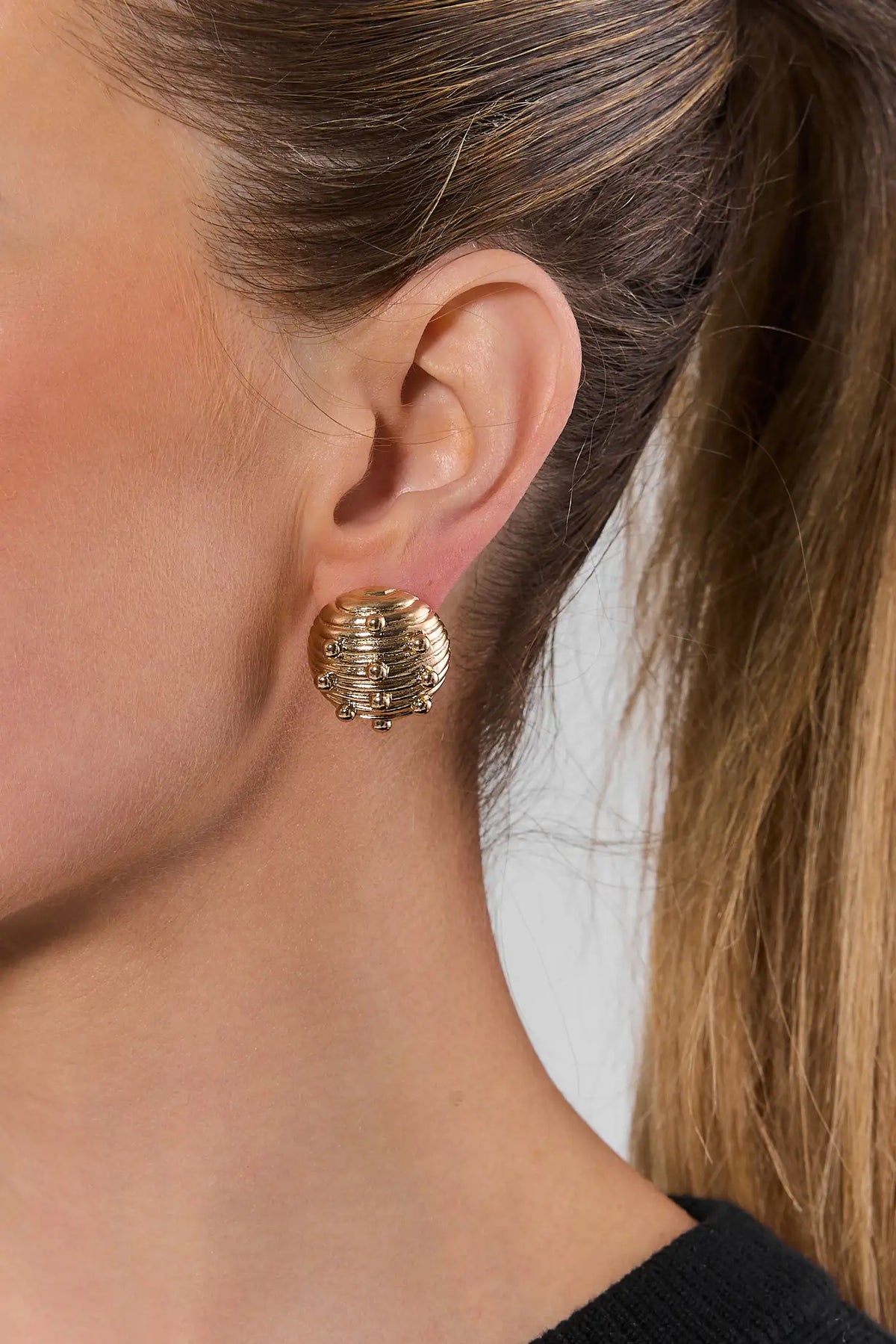 Gold Textured Oversized Stud Earrings
