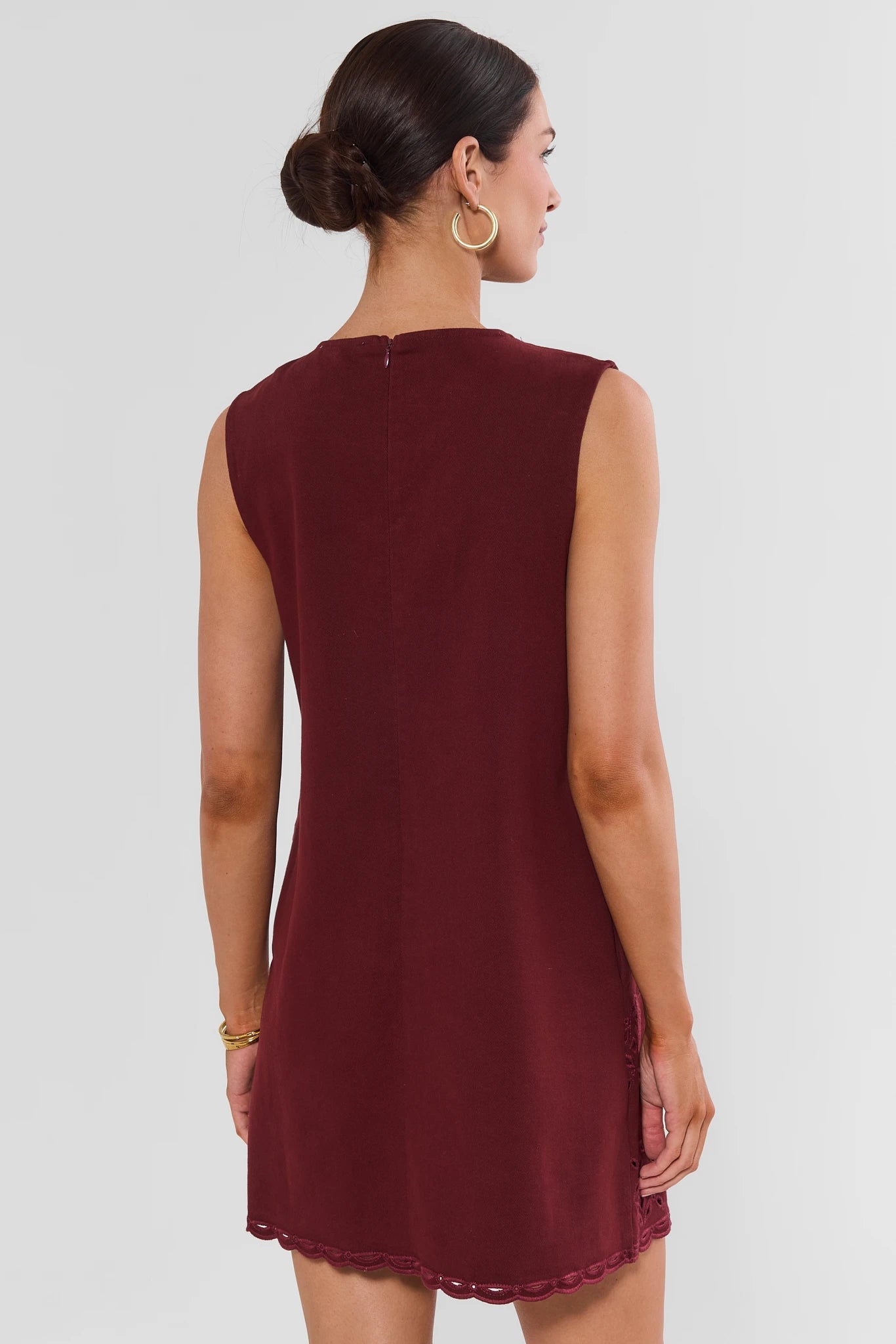 Burgundy Eyelet Button Up Short Dress