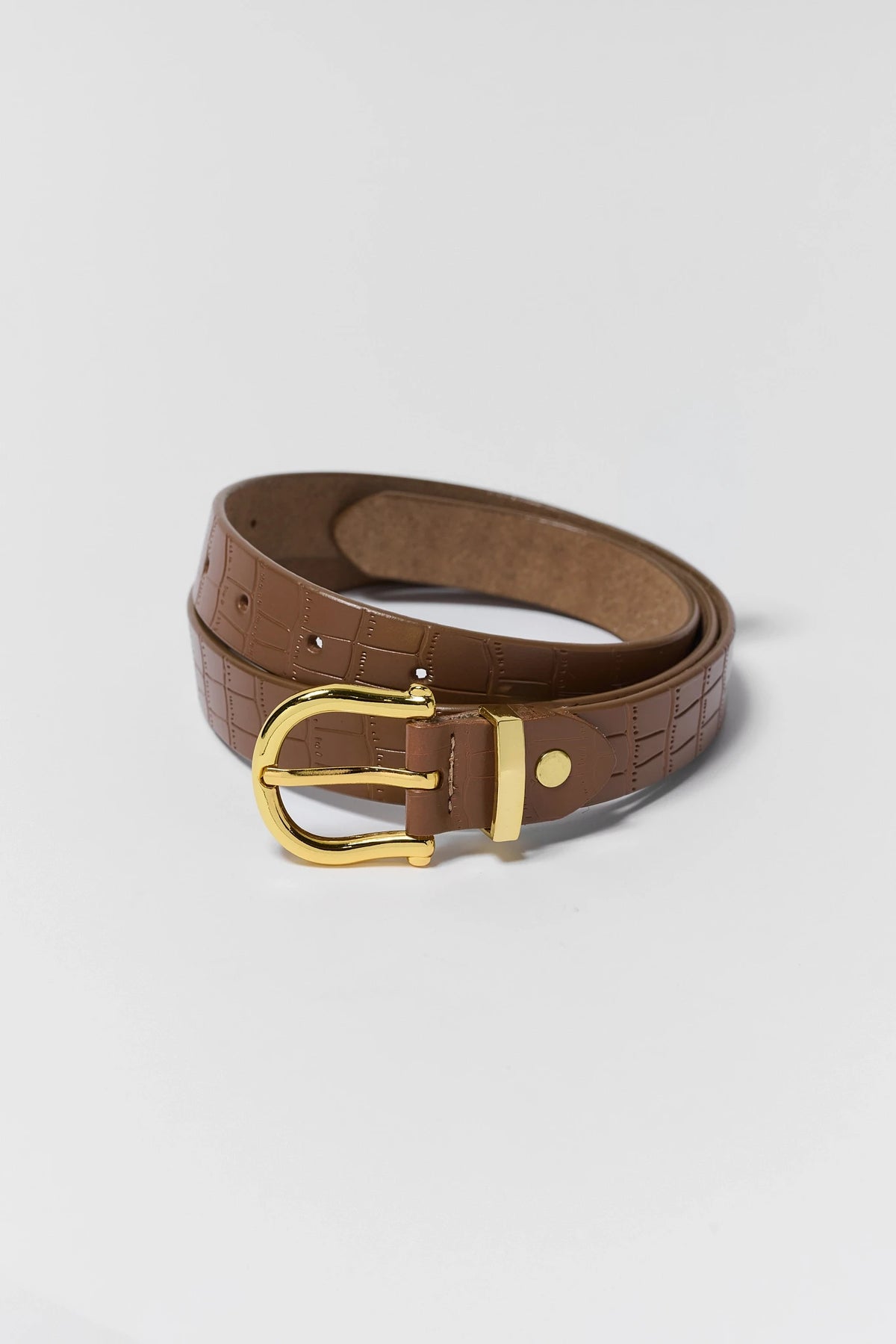 Tan Faux Alligator Skin Leather Belt