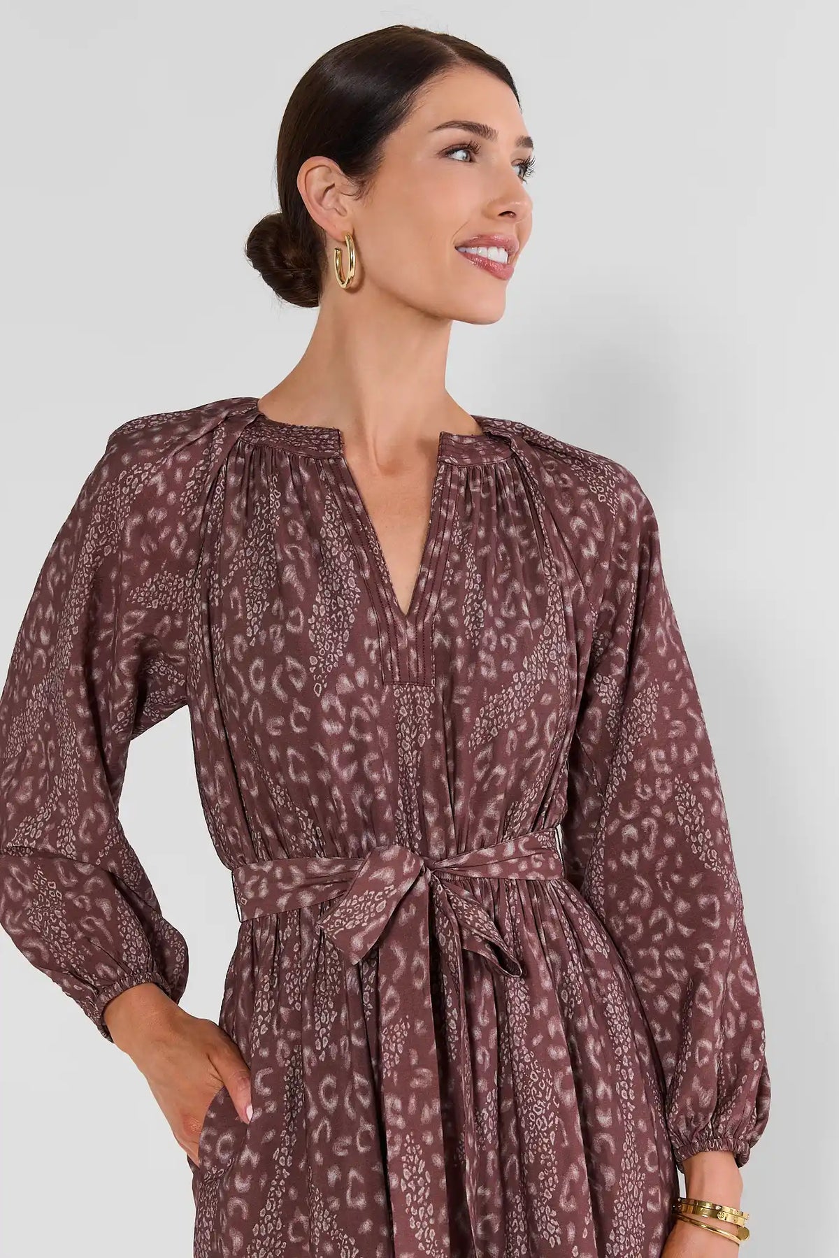 Brown Multi Leopard Midi Dress