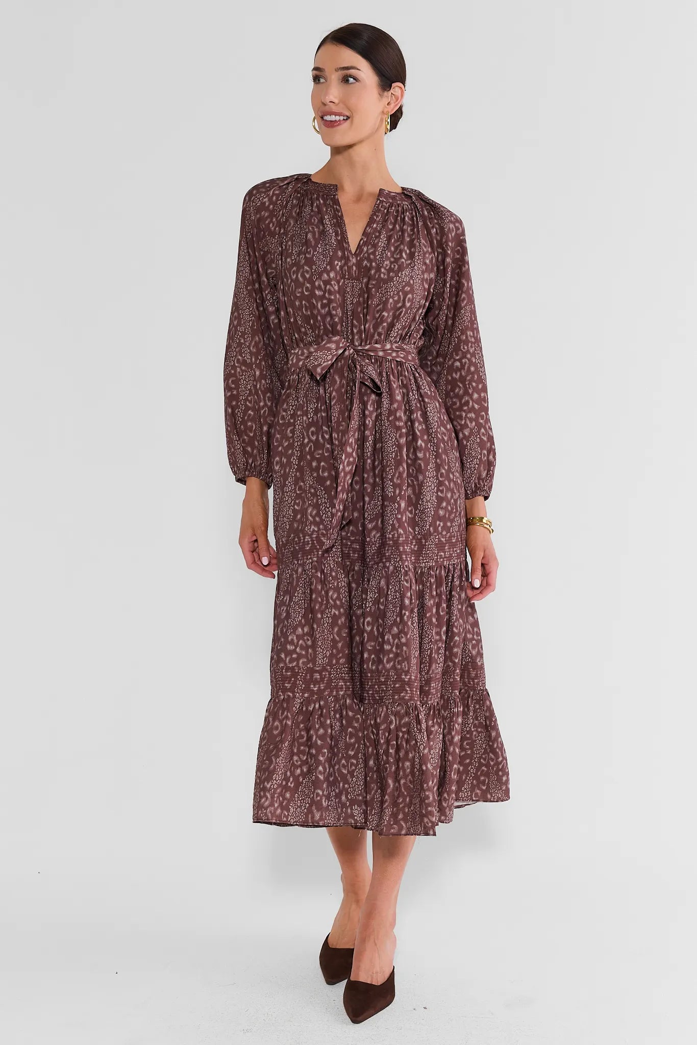 Brown Multi Leopard Midi Dress