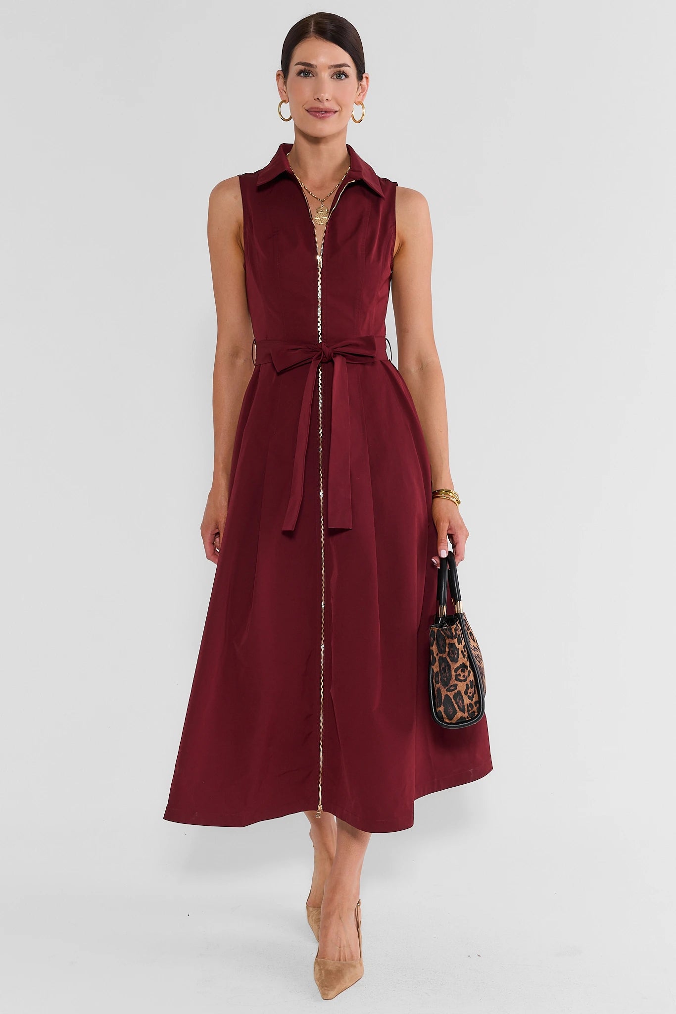 Zoe Burgundy Zip Up Midi Dress