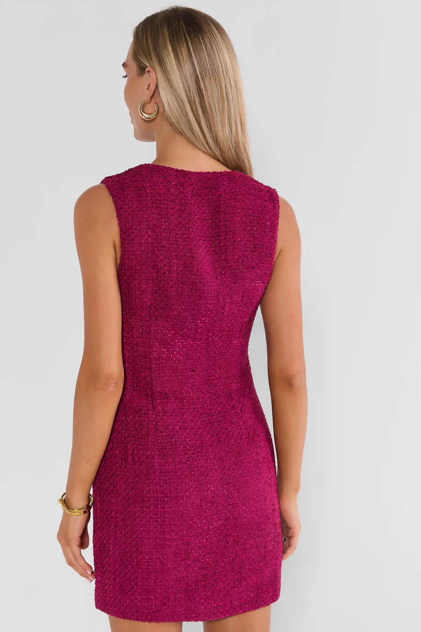 Burgundy Tweed Button Up Short Dress