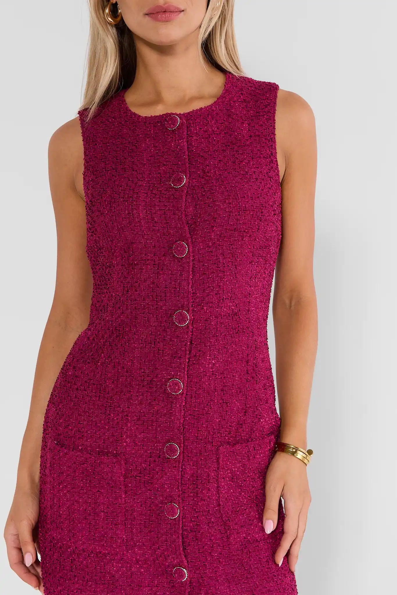 Burgundy Tweed Button Up Short Dress