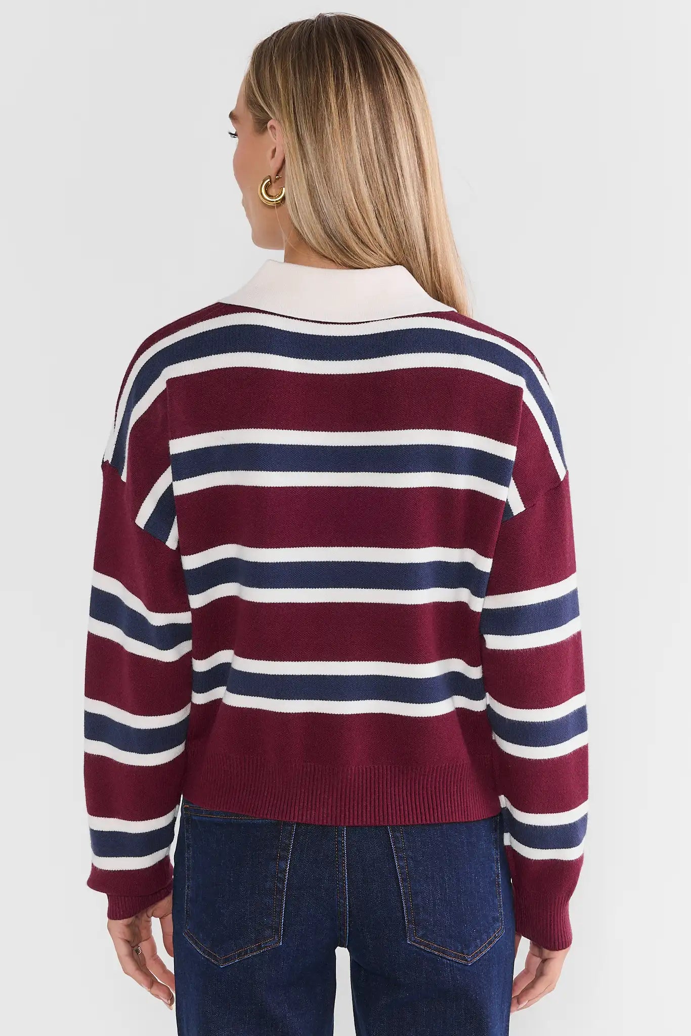 Burgundy Striped Contrast Sweater
