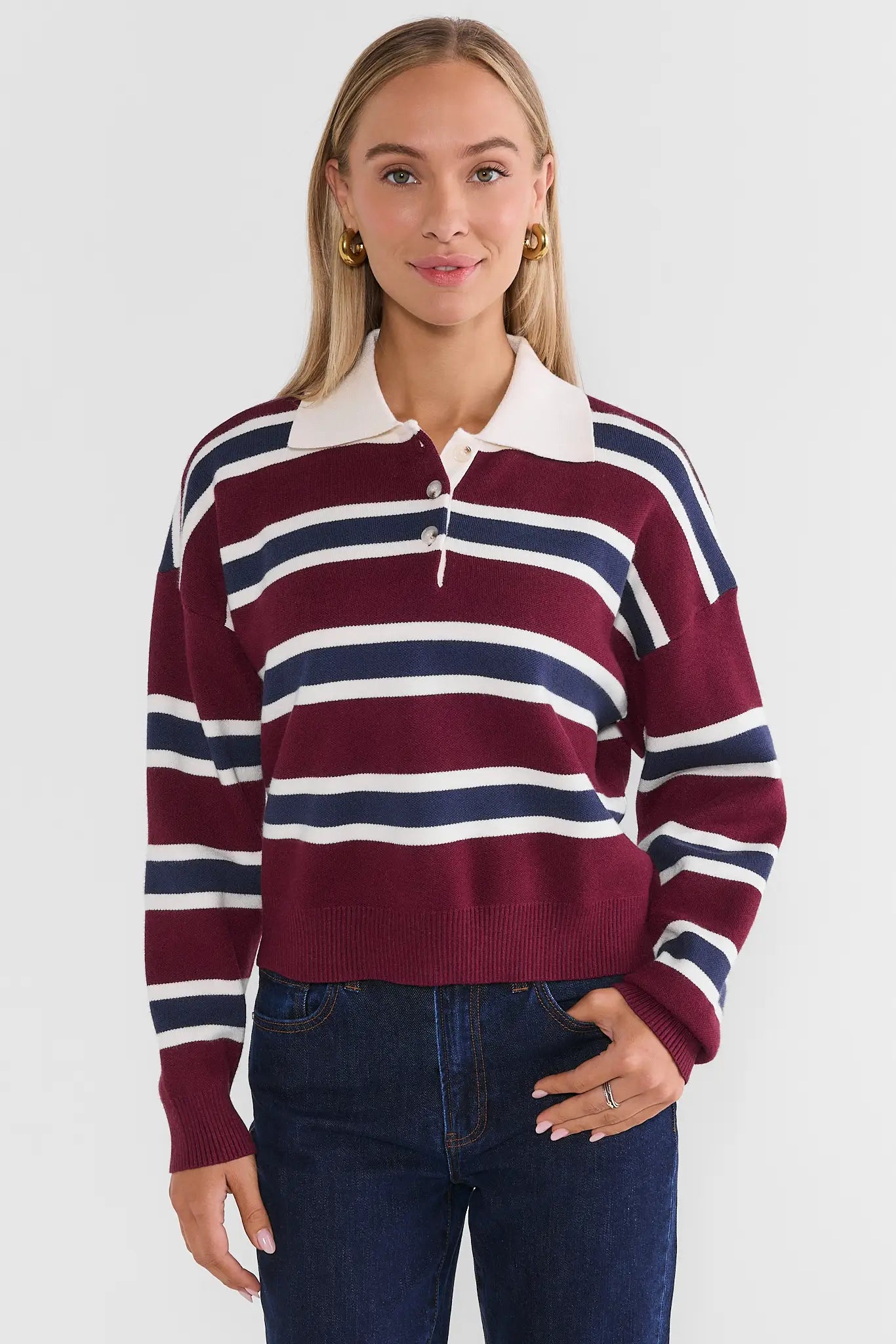 Burgundy Striped Contrast Sweater