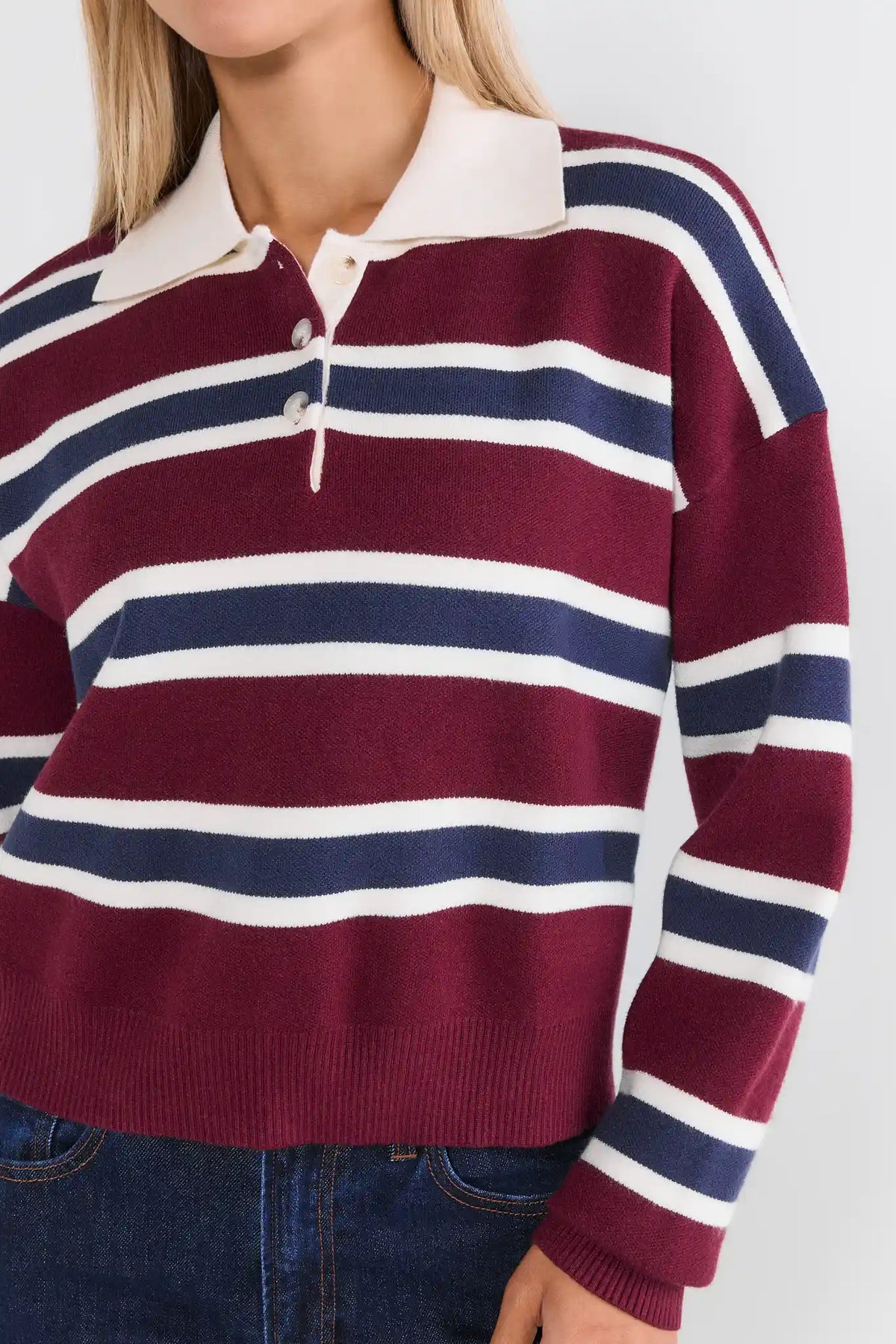 Burgundy Striped Contrast Sweater
