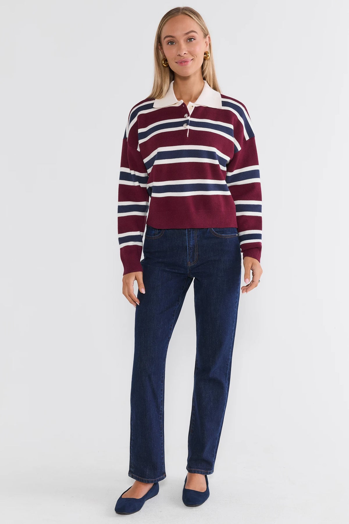 Burgundy Striped Contrast Sweater