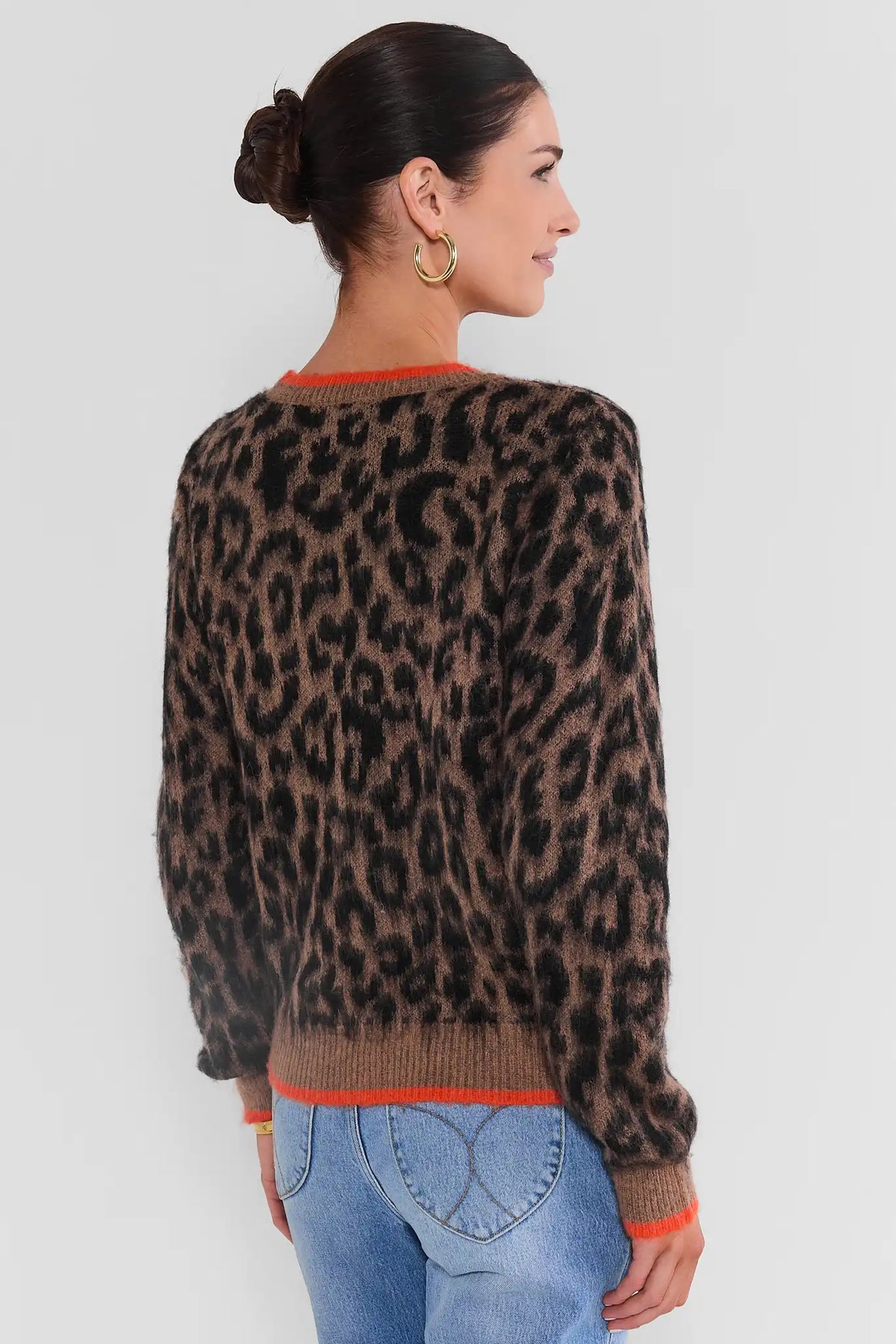 Leopard Print Orange Trim Sweater