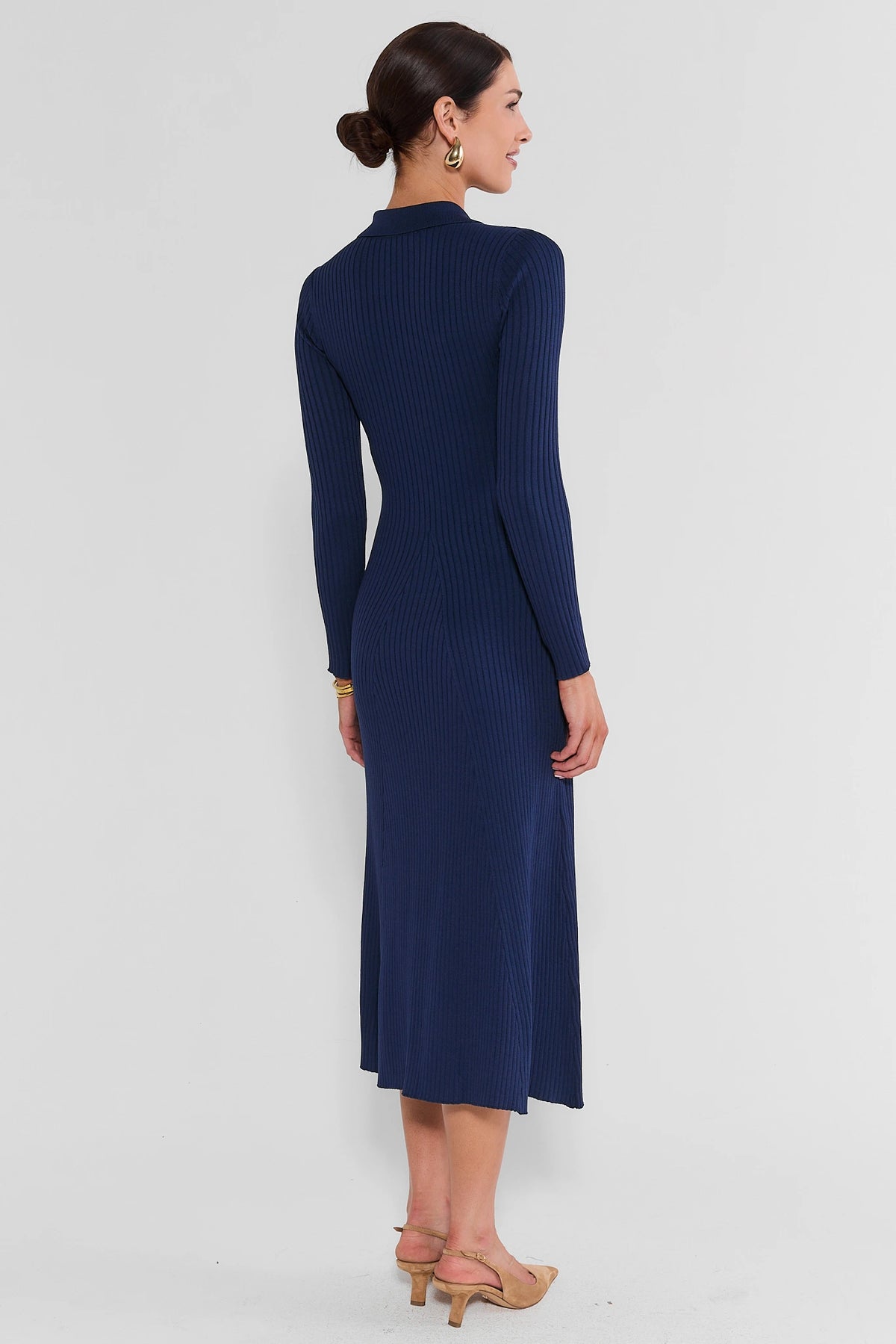 Gemma Navy Collared Midi Sweater Dress