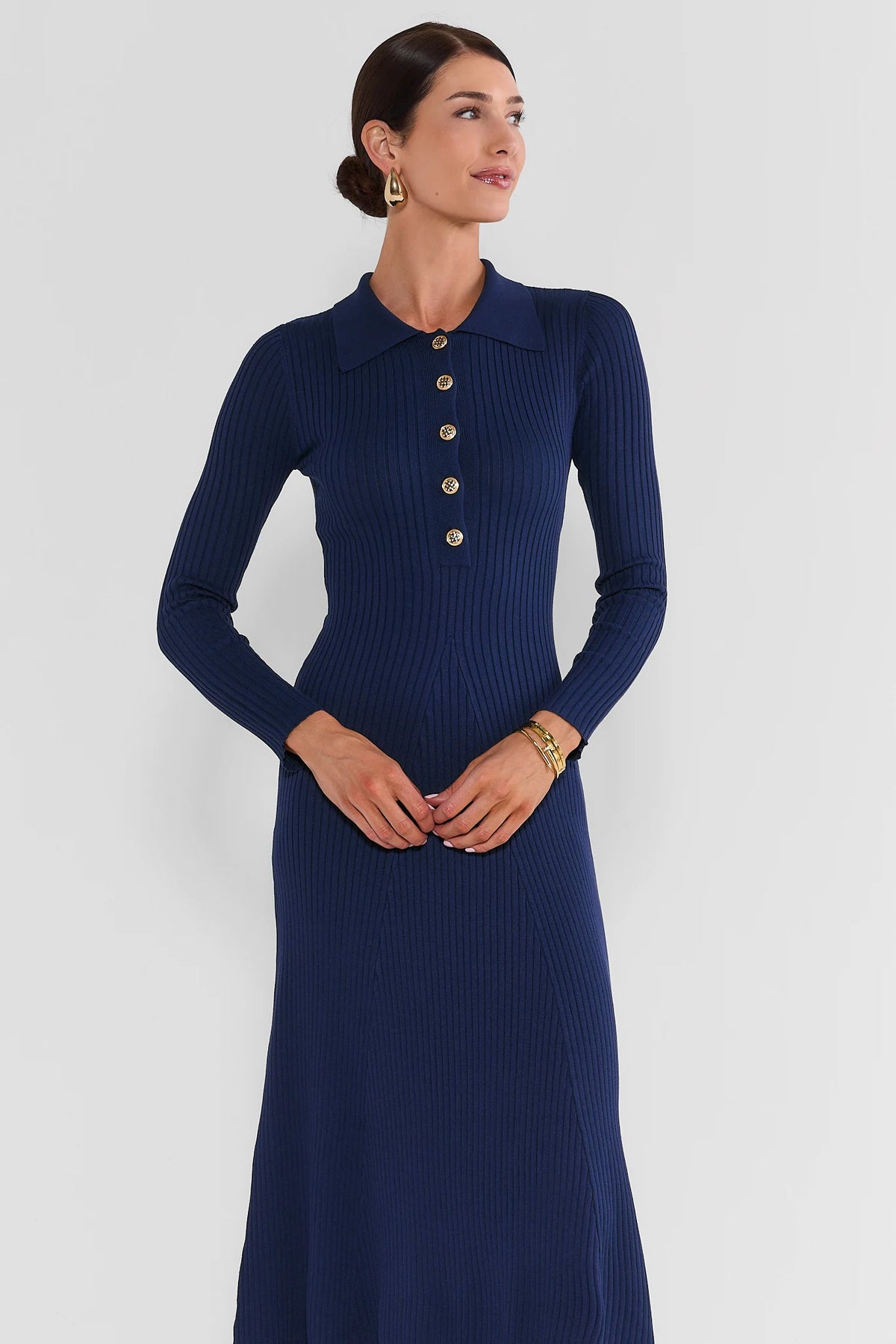 Gemma Navy Collared Midi Sweater Dress