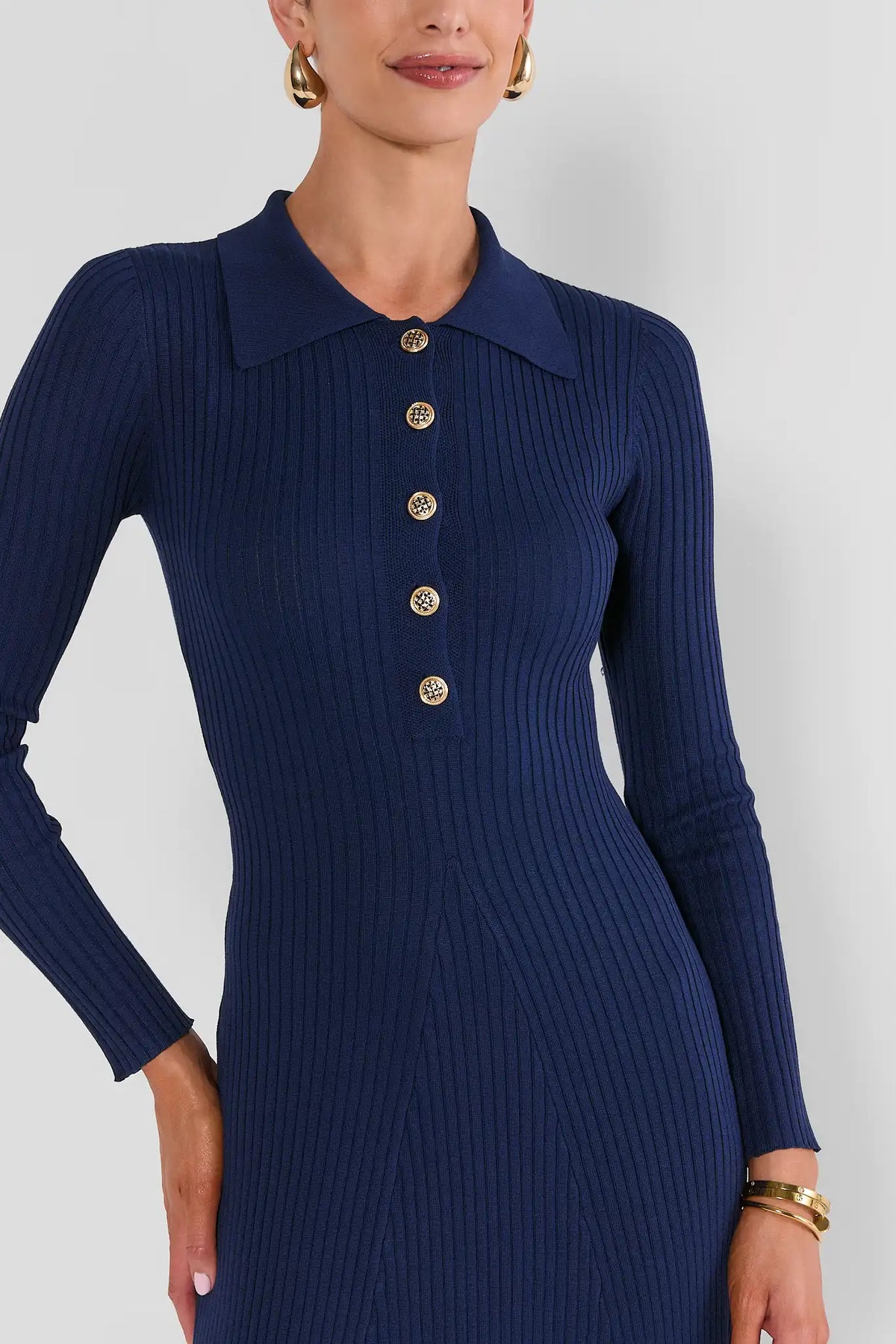 Gemma Navy Collared Midi Sweater Dress