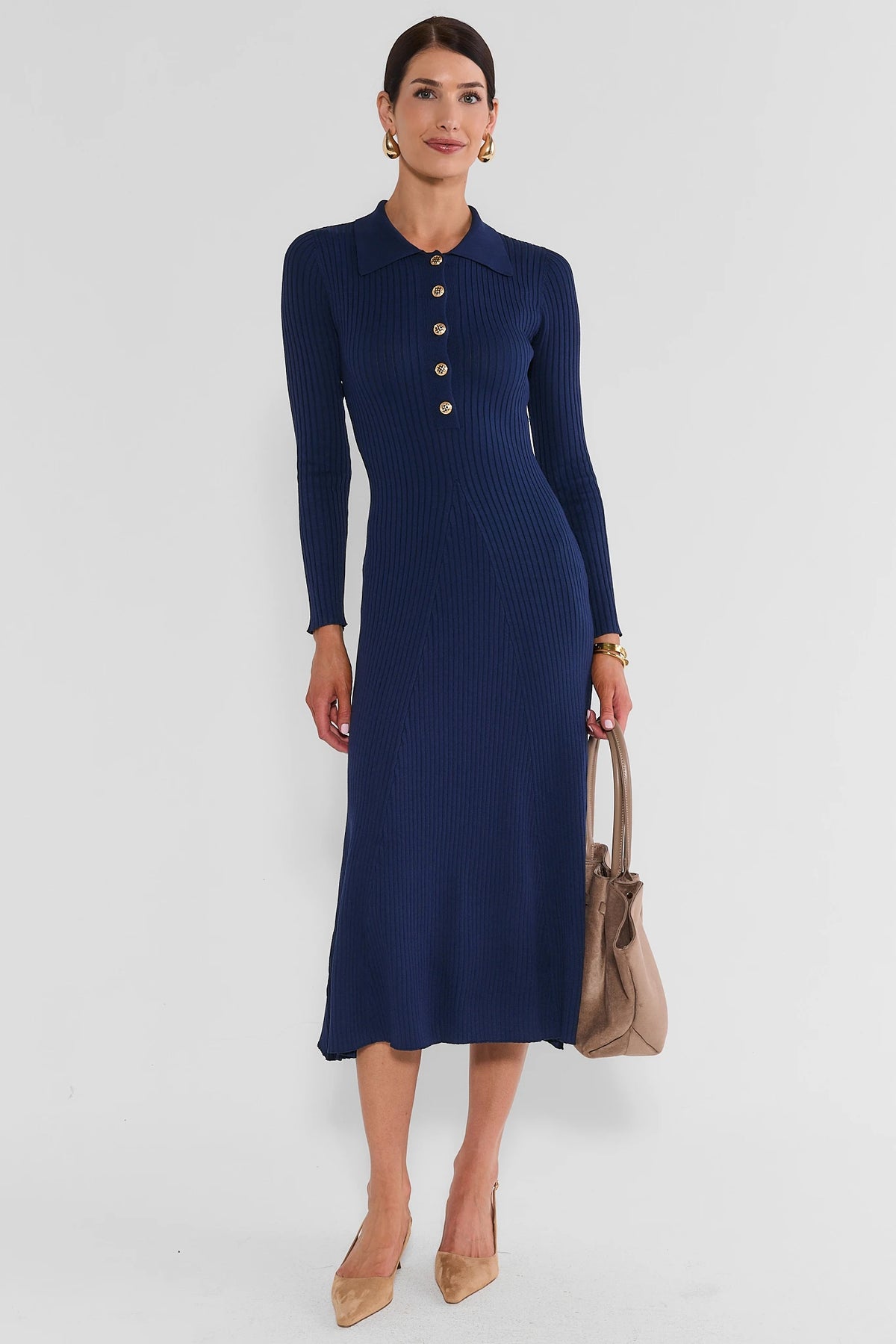 Gemma Navy Collared Midi Sweater Dress