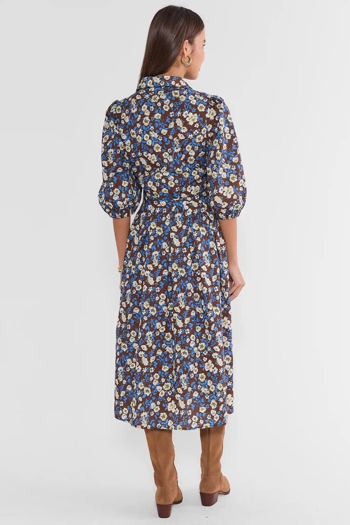 Trina Brown Floral Pleated Midi Dress