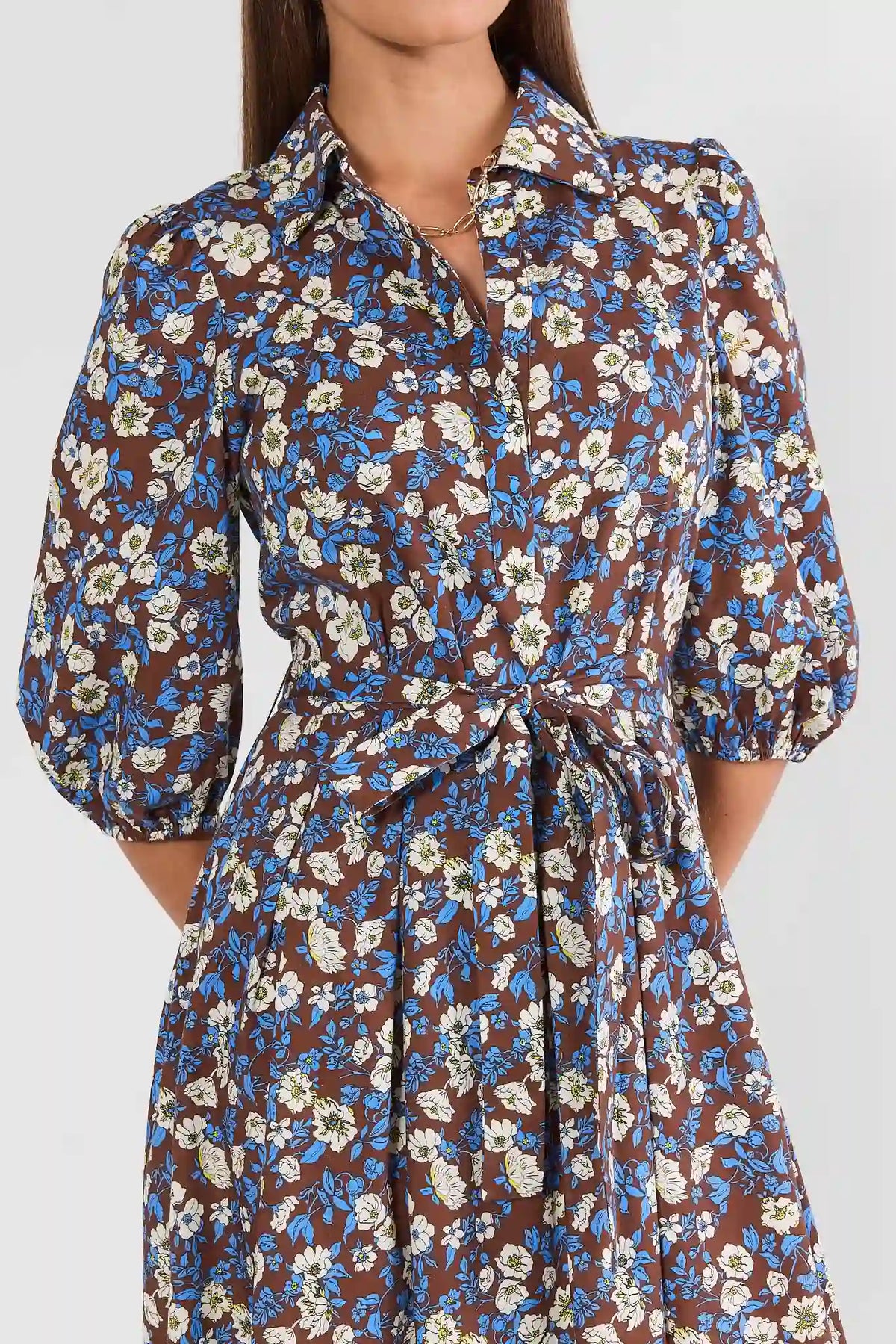 Trina Brown Floral Pleated Midi Dress
