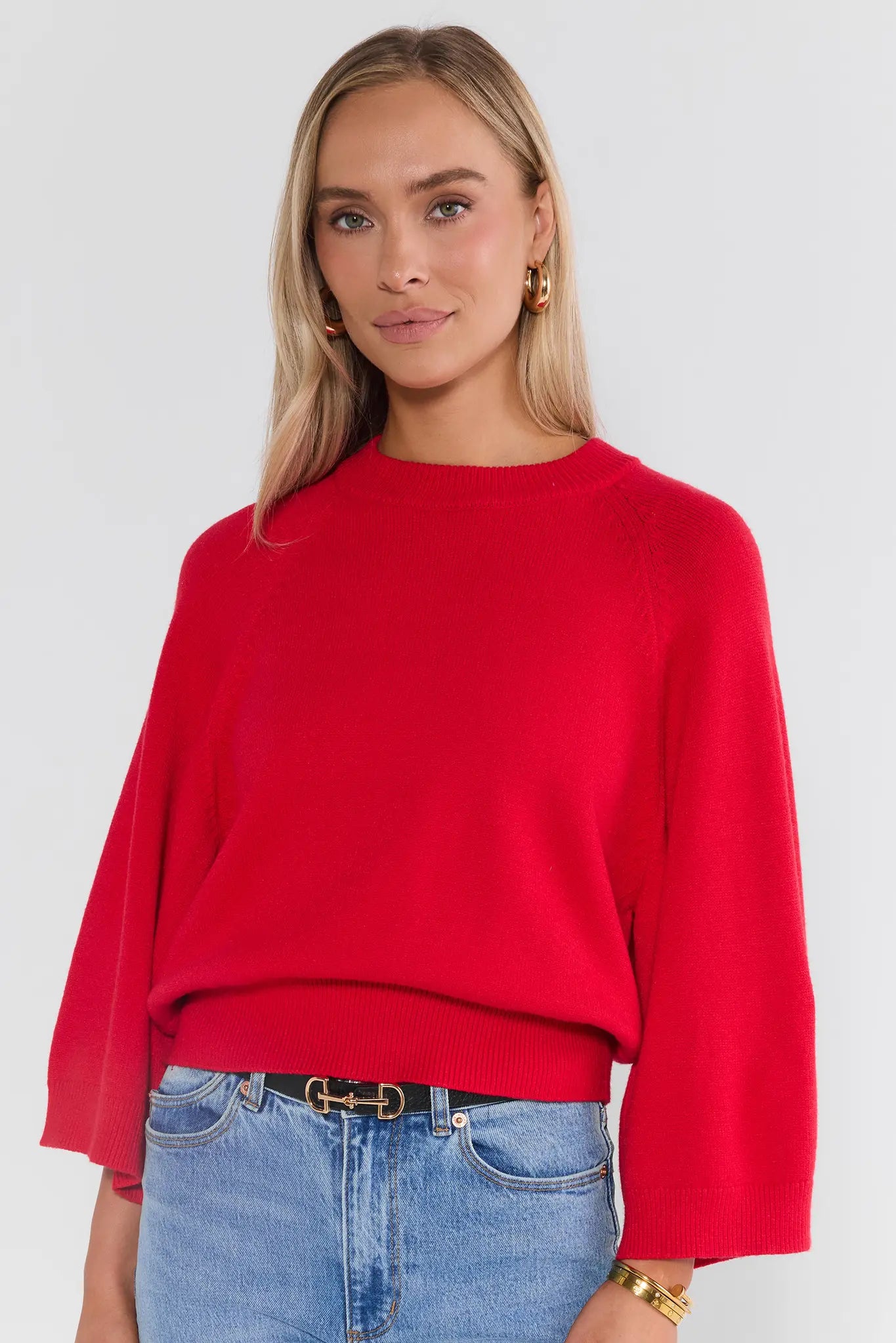 Red Ribbed Waist Sweater