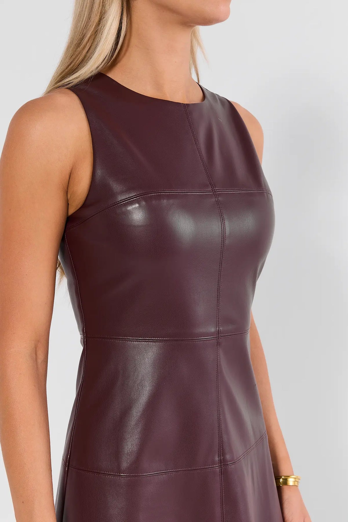 Alyssa Burgundy Faux Leather Mid Dress