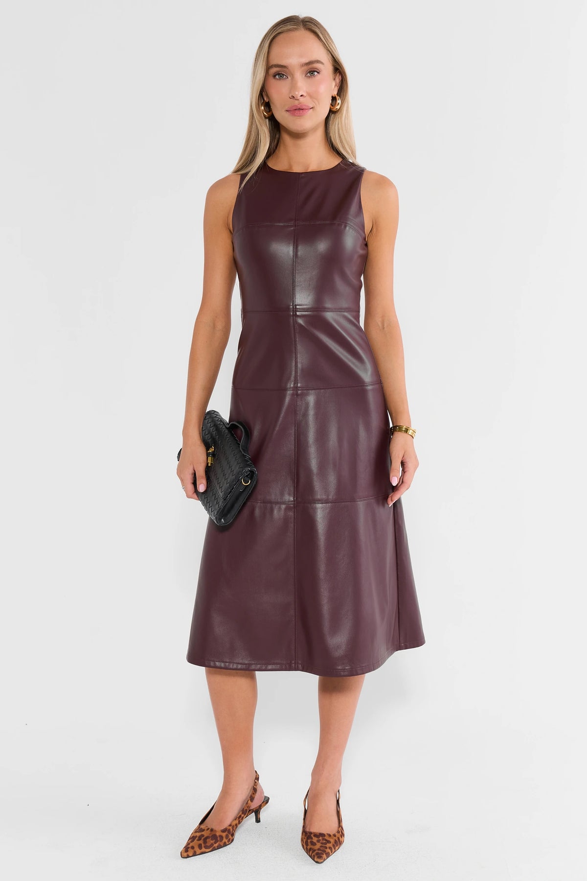 Alyssa Burgundy Faux Leather Mid Dress