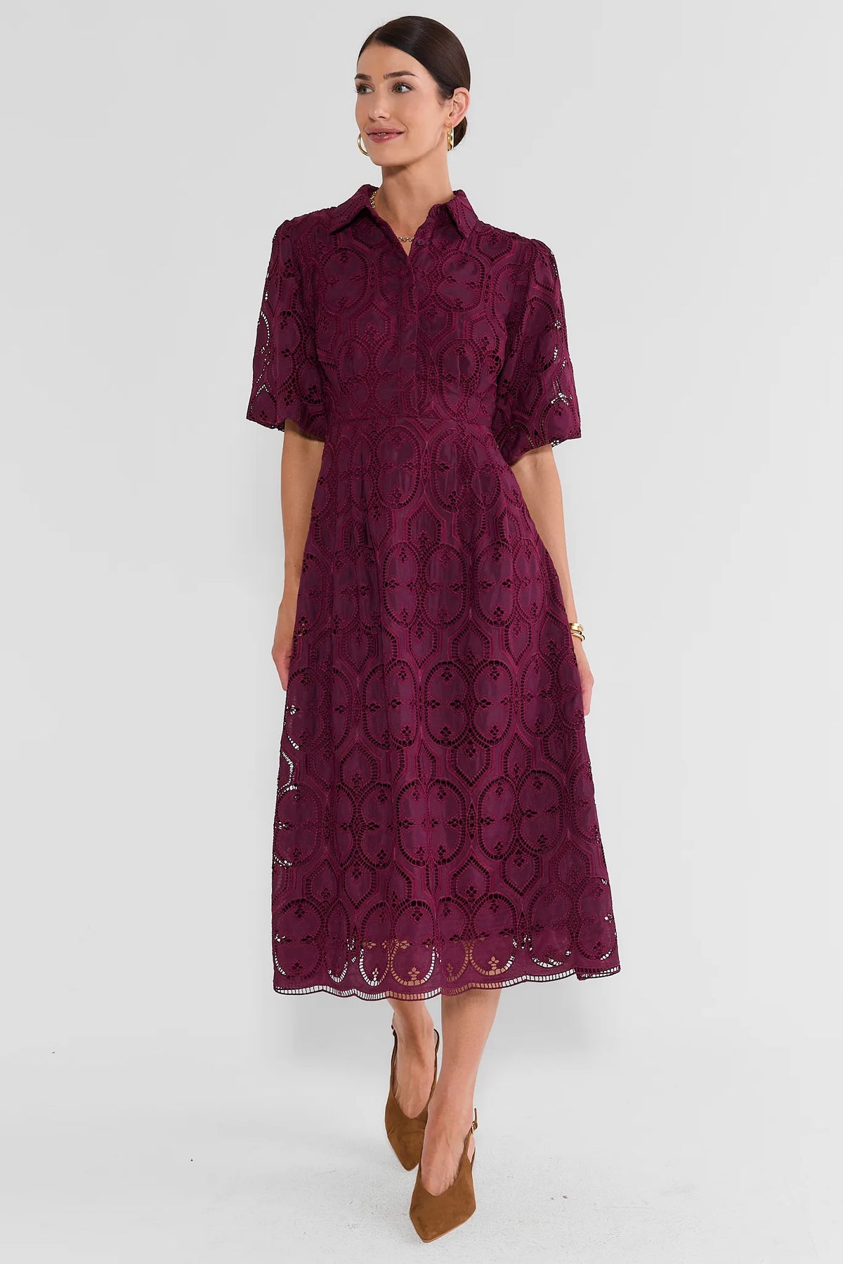 Plum Eyelet Overlay Maxi Dress