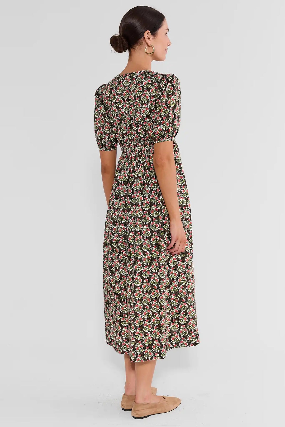 Brown Block Print Midi Dress