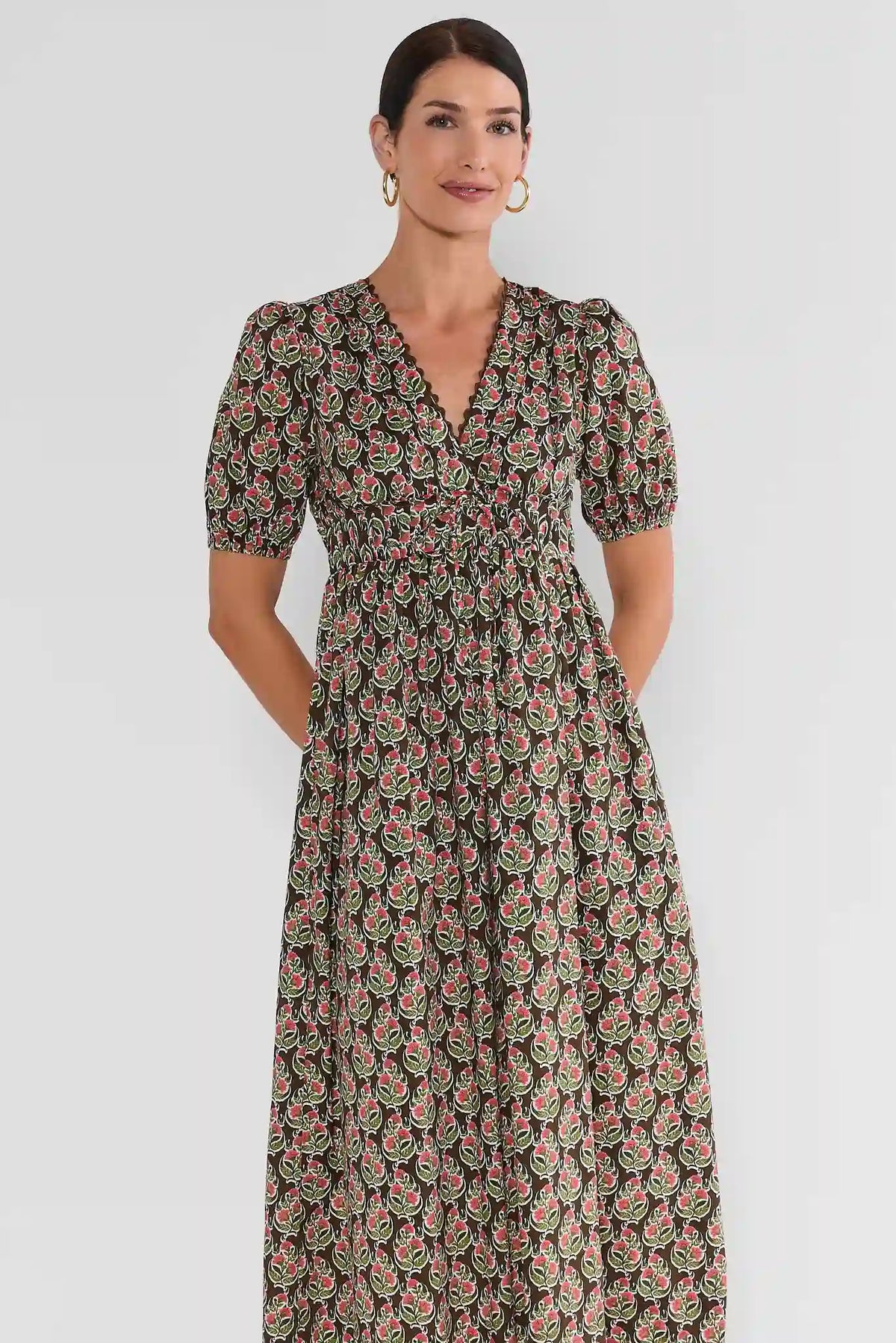 Women's Brown Block Print Midi Dress | Avara