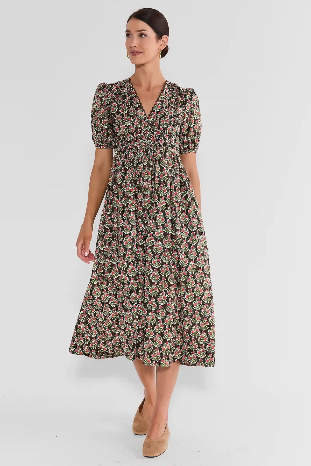Brown Block Print Midi Dress