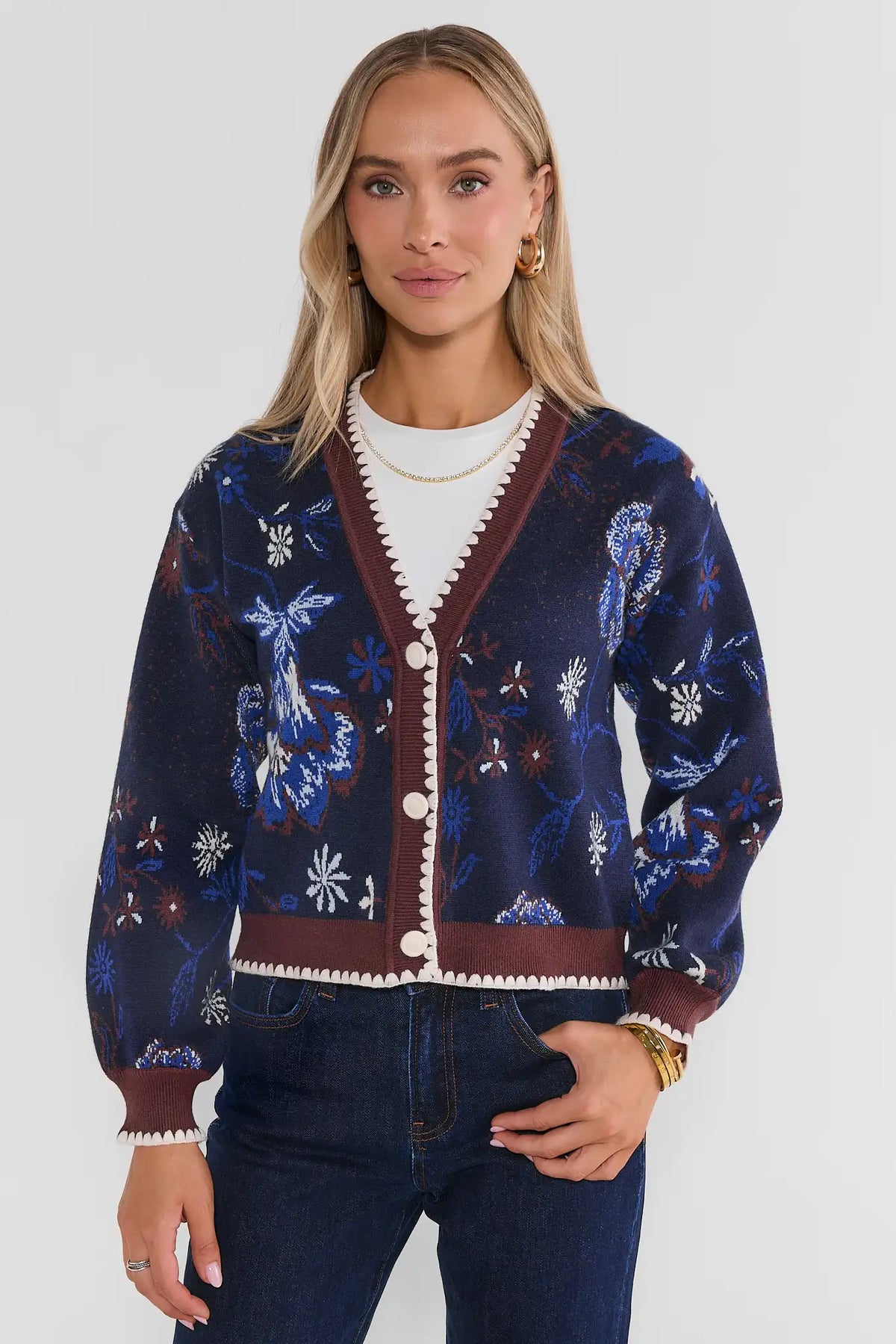 Navy Floral Printed Cardiagn