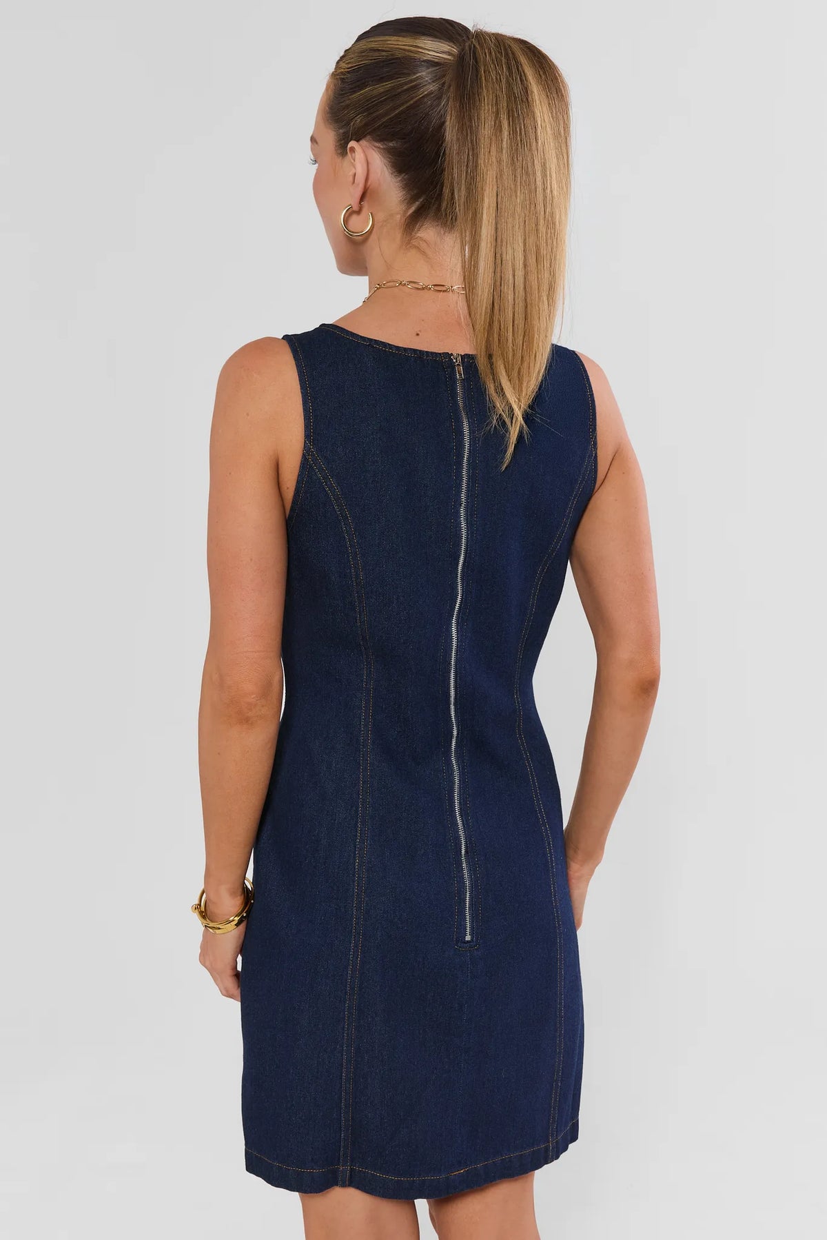 Dark Denim Boat Neck Short Dress