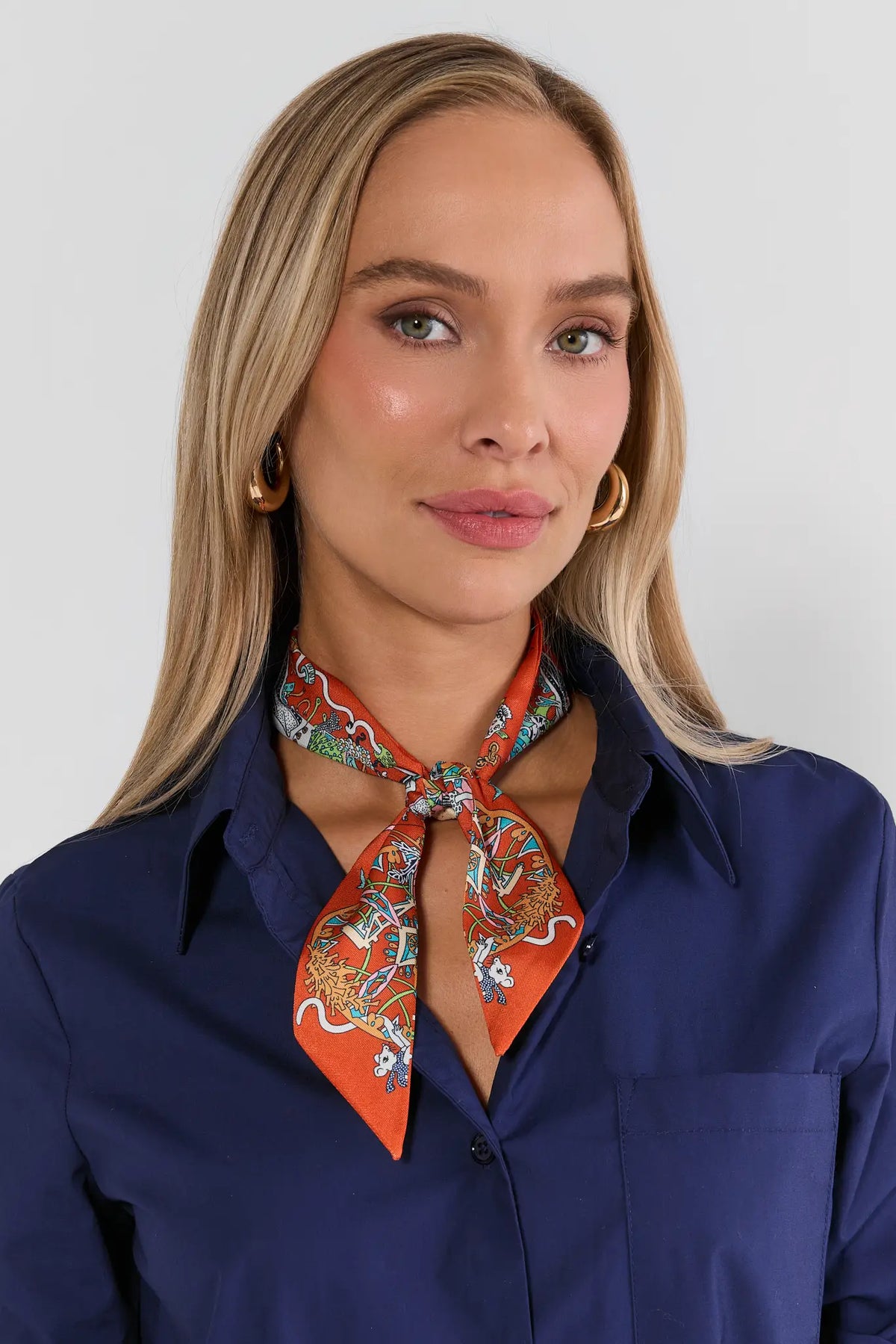 Orange Printed Skinny Scarf