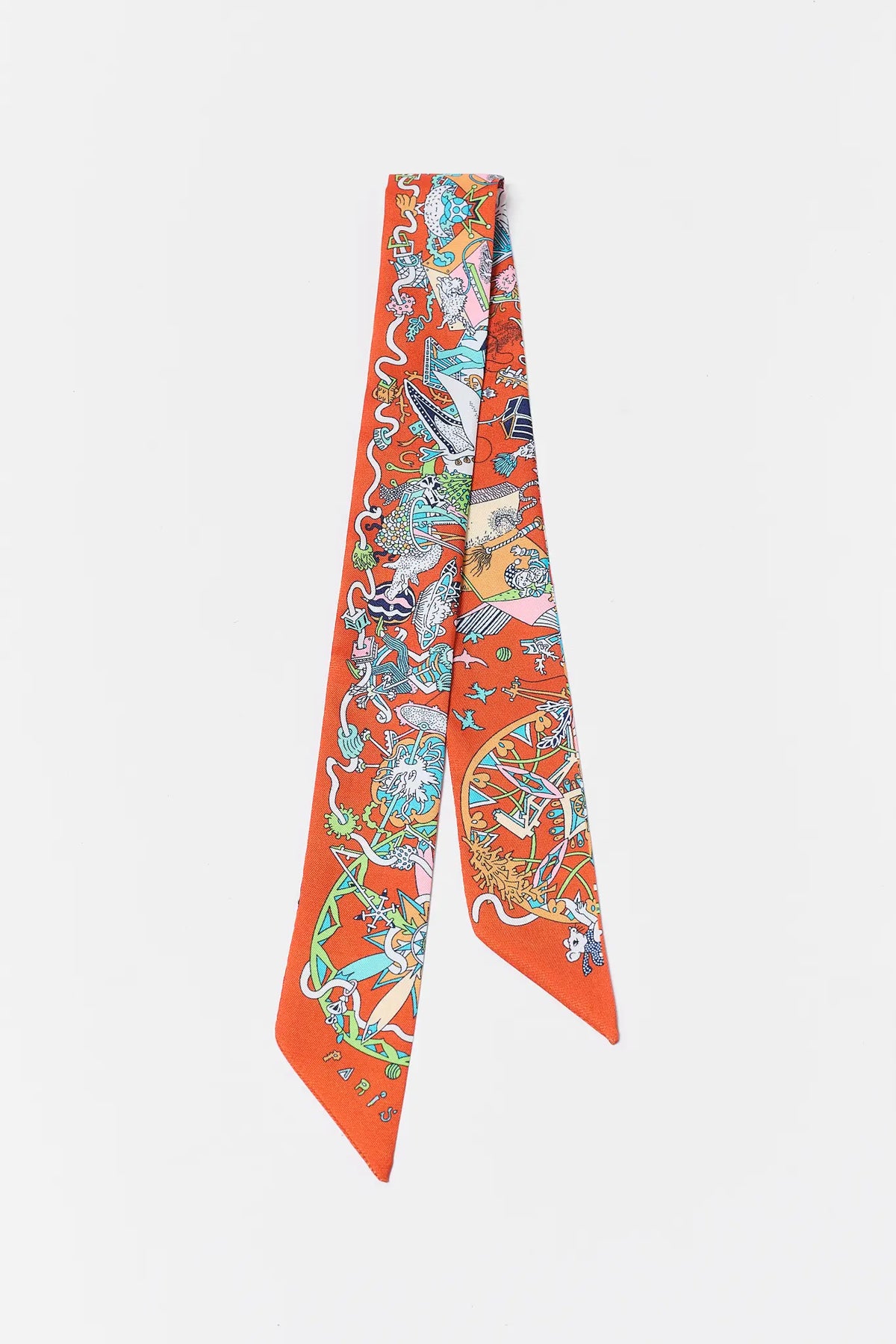 Orange Printed Skinny Scarf