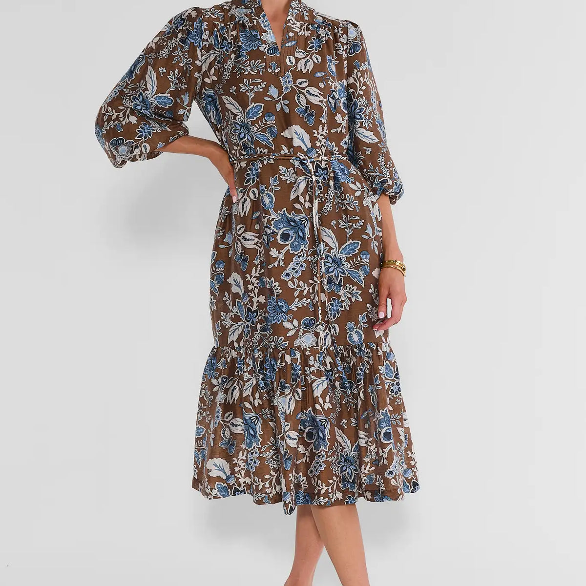 Women's Brown Floral Midi Dress | Avara