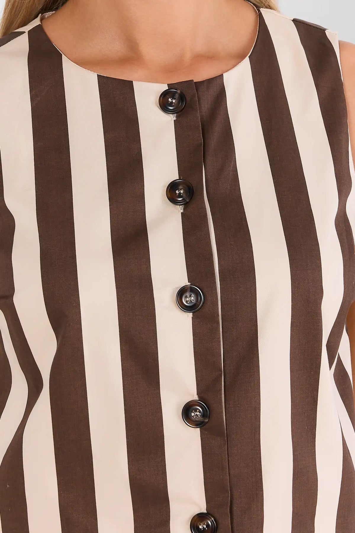 Brown Striped Button Up Top
