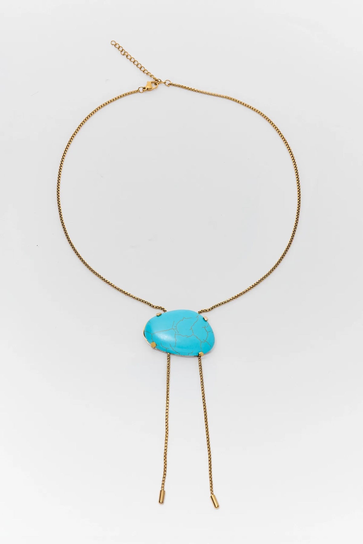 Gold Turquoise Stone Bolo Necklace