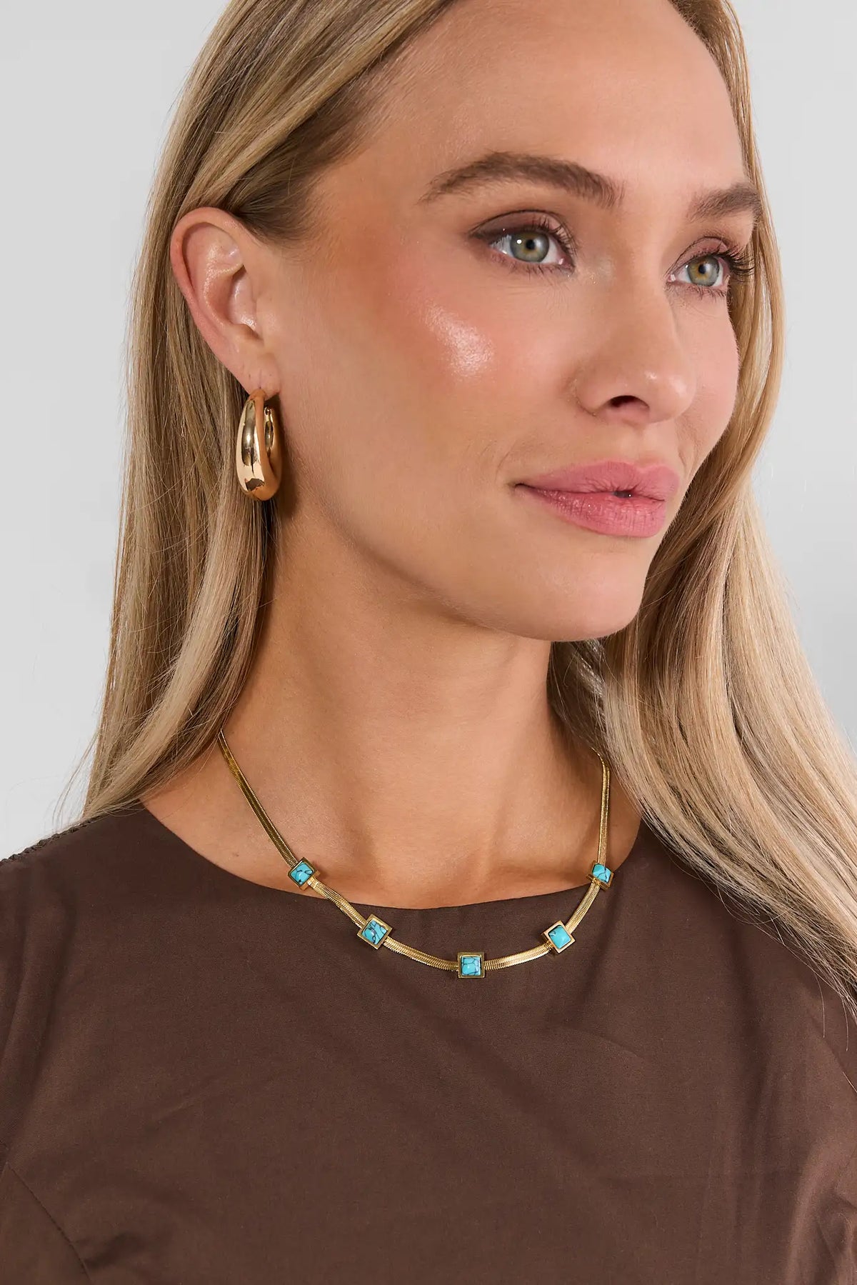 Gold Turquoise Stone Necklace